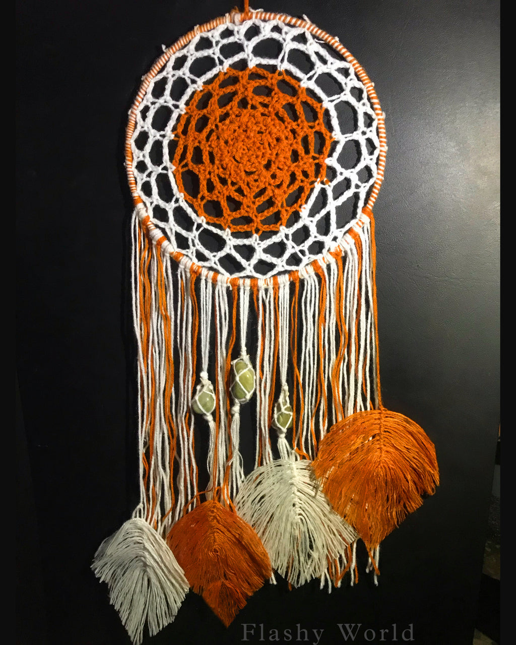 Handmade Crochet Wall Hanger with Green Aventurine Crystal – Boho Home Décor with Wrapped Tumble Stone for Positive Energy & Gifting
