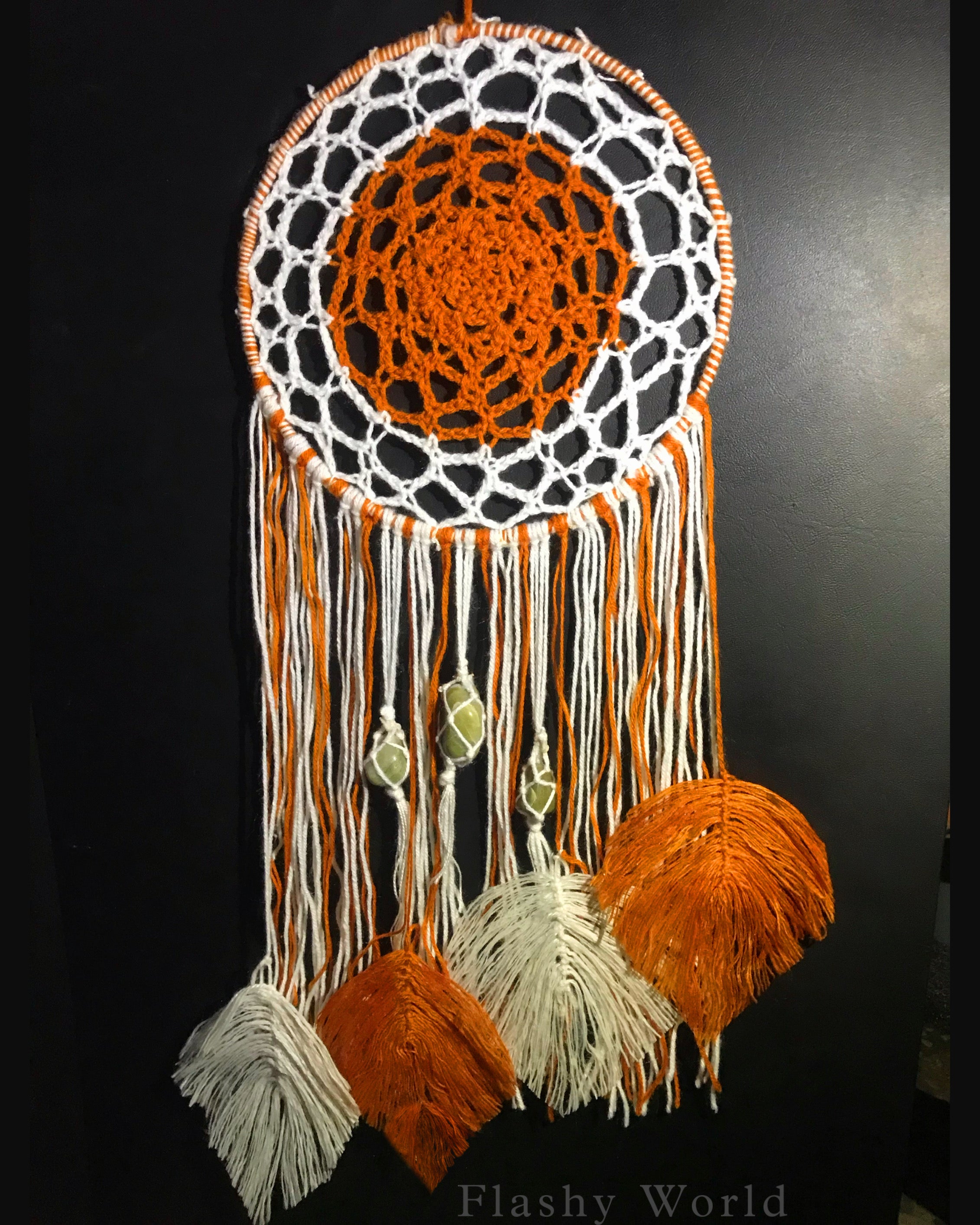 Handmade Crochet Wall Hanger with Green Aventurine Crystal – Boho Home Décor with Wrapped Tumble Stone for Positive Energy & Gifting