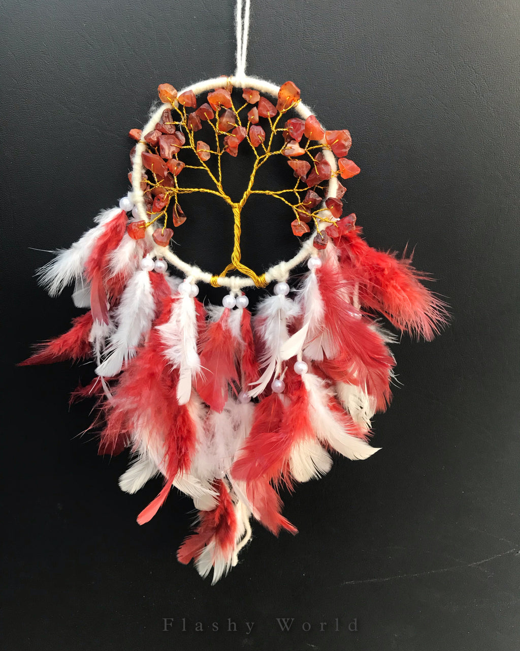Carnelian Mini Dream Catcher Car Hanger – Natural Crystal & Feather Ornament for Protection, Positivity & Calm Energy