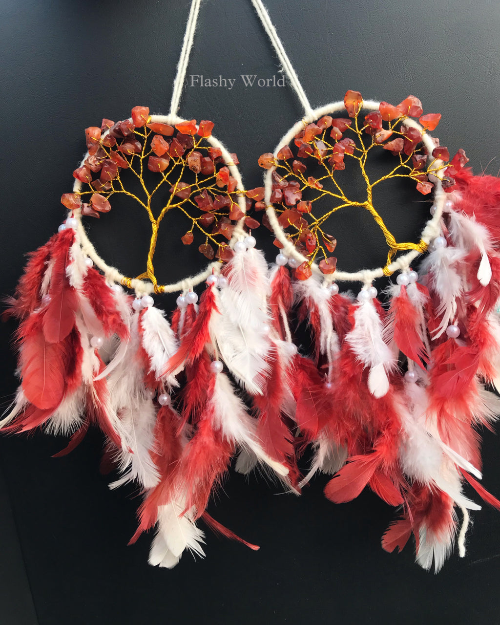 Carnelian Mini Dream Catcher Car Hanger – Natural Crystal & Feather Ornament for Protection, Positivity & Calm Energy