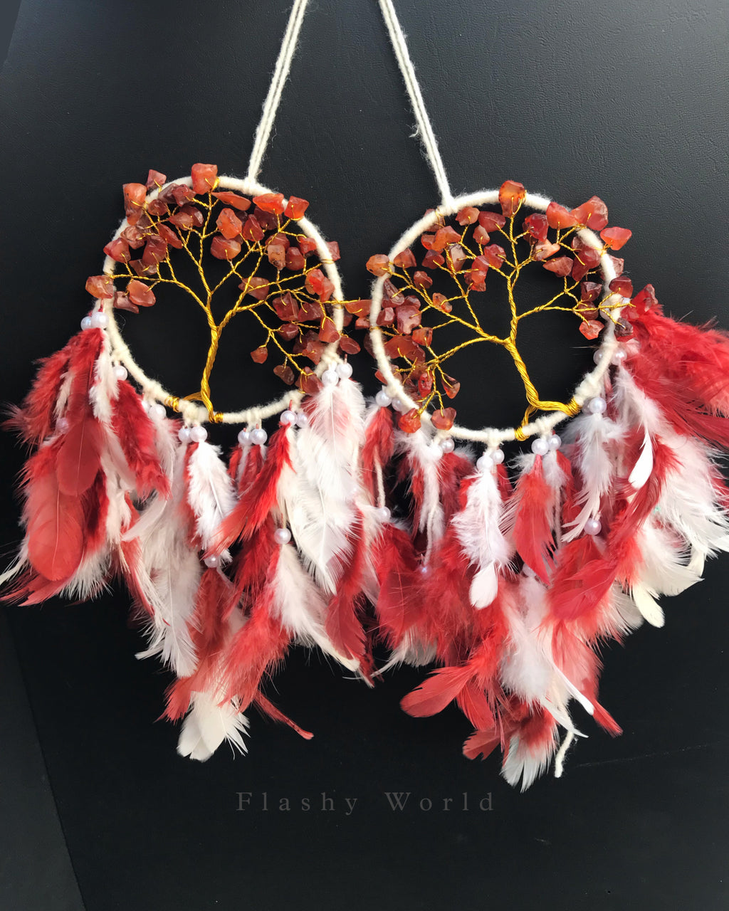 Carnelian Mini Dream Catcher Car Hanger – Natural Crystal & Feather Ornament for Protection, Positivity & Calm Energy