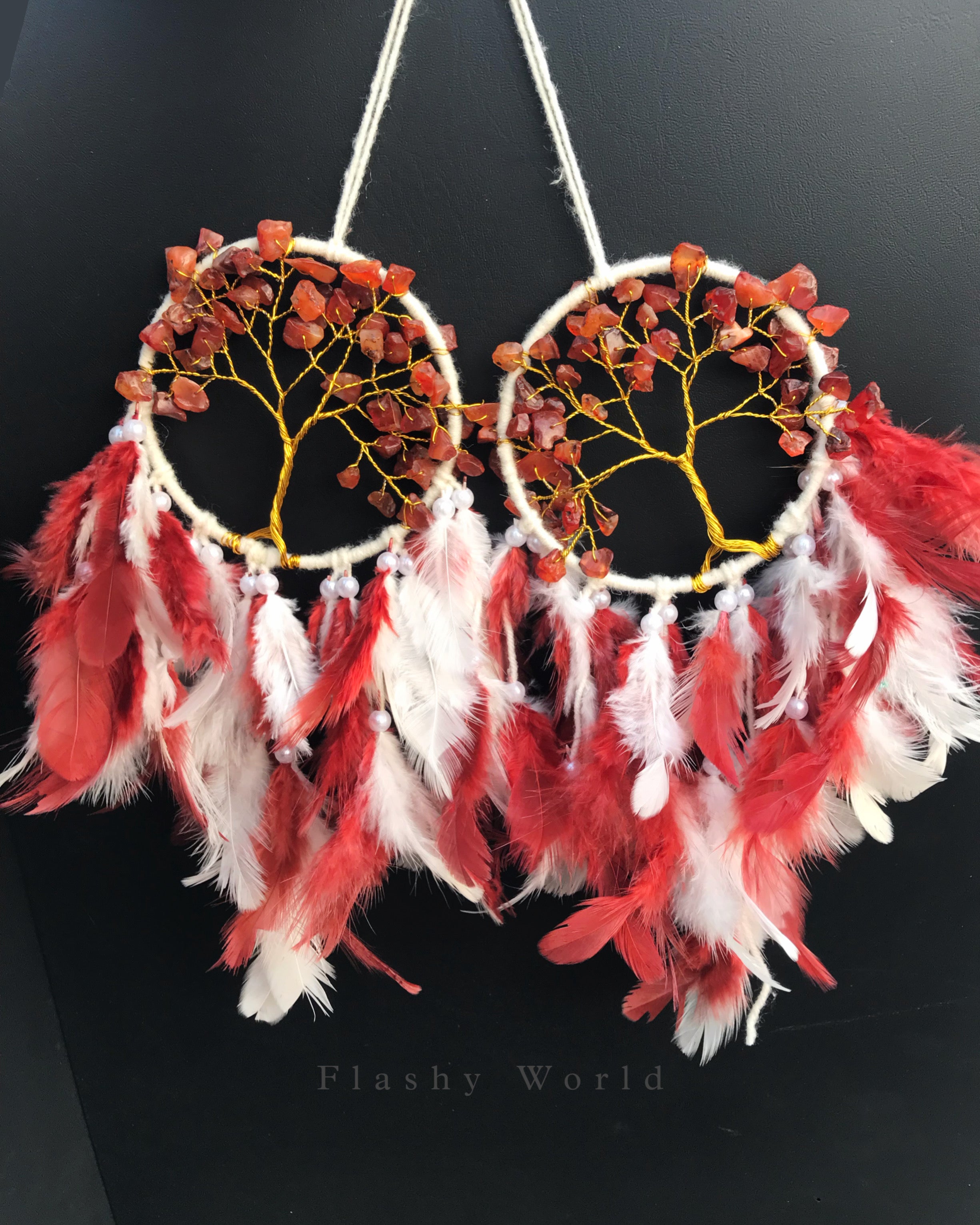 Carnelian Mini Dream Catcher Car Hanger – Natural Crystal & Feather Ornament for Protection, Positivity & Calm Energy
