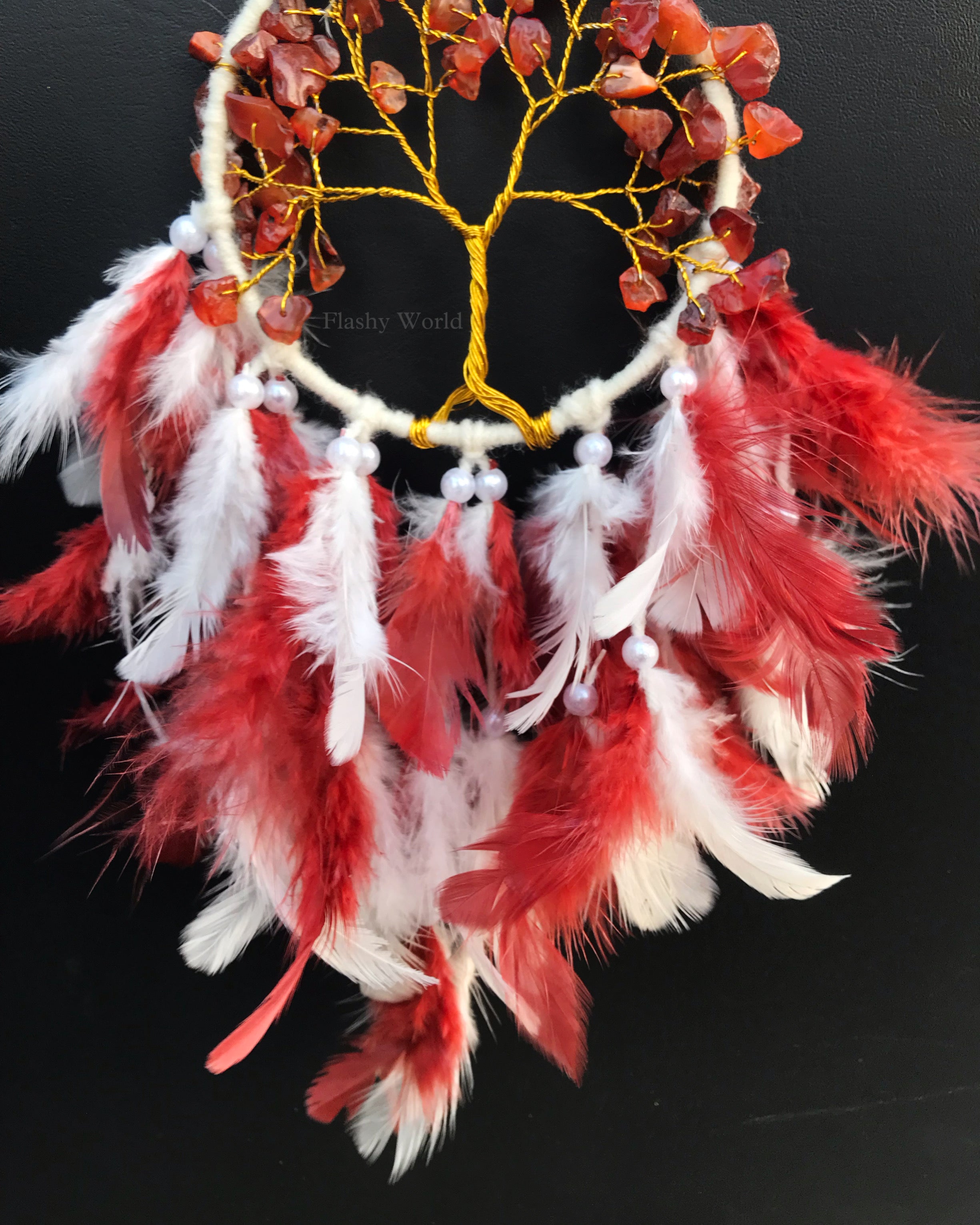Carnelian Mini Dream Catcher Car Hanger – Natural Crystal & Feather Ornament for Protection, Positivity & Calm Energy