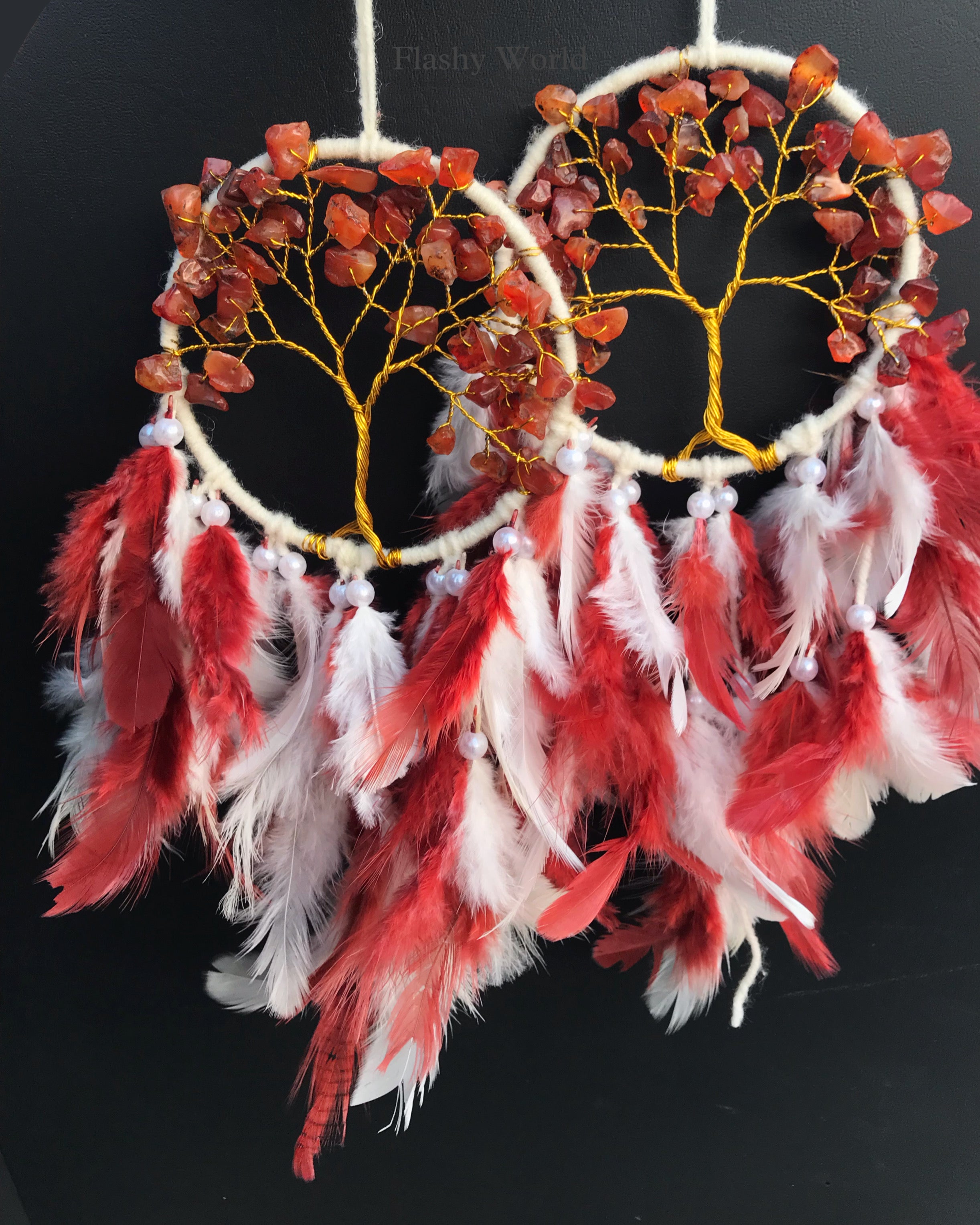 Carnelian Mini Dream Catcher Car Hanger – Natural Crystal & Feather Ornament for Protection, Positivity & Calm Energy