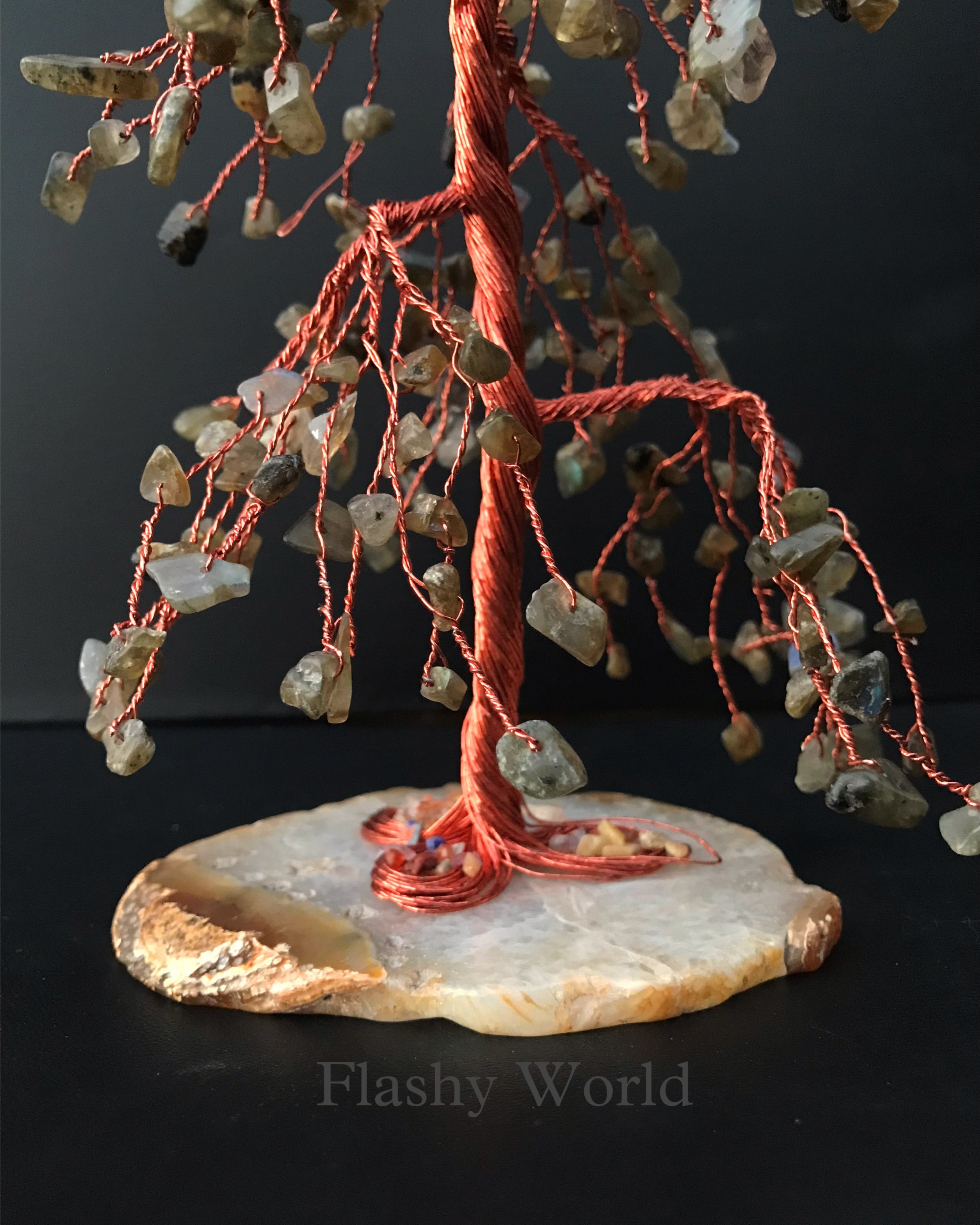 Labradorite Waterfall Crystal Tree with Agate Base | Handmade Healing Gemstone Decor | Vastu & Feng Shui Gift