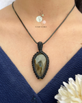 Labradorite Pendant Necklace with Black Thread | Handmade Natural Crystal Jewelry for Daily Wear