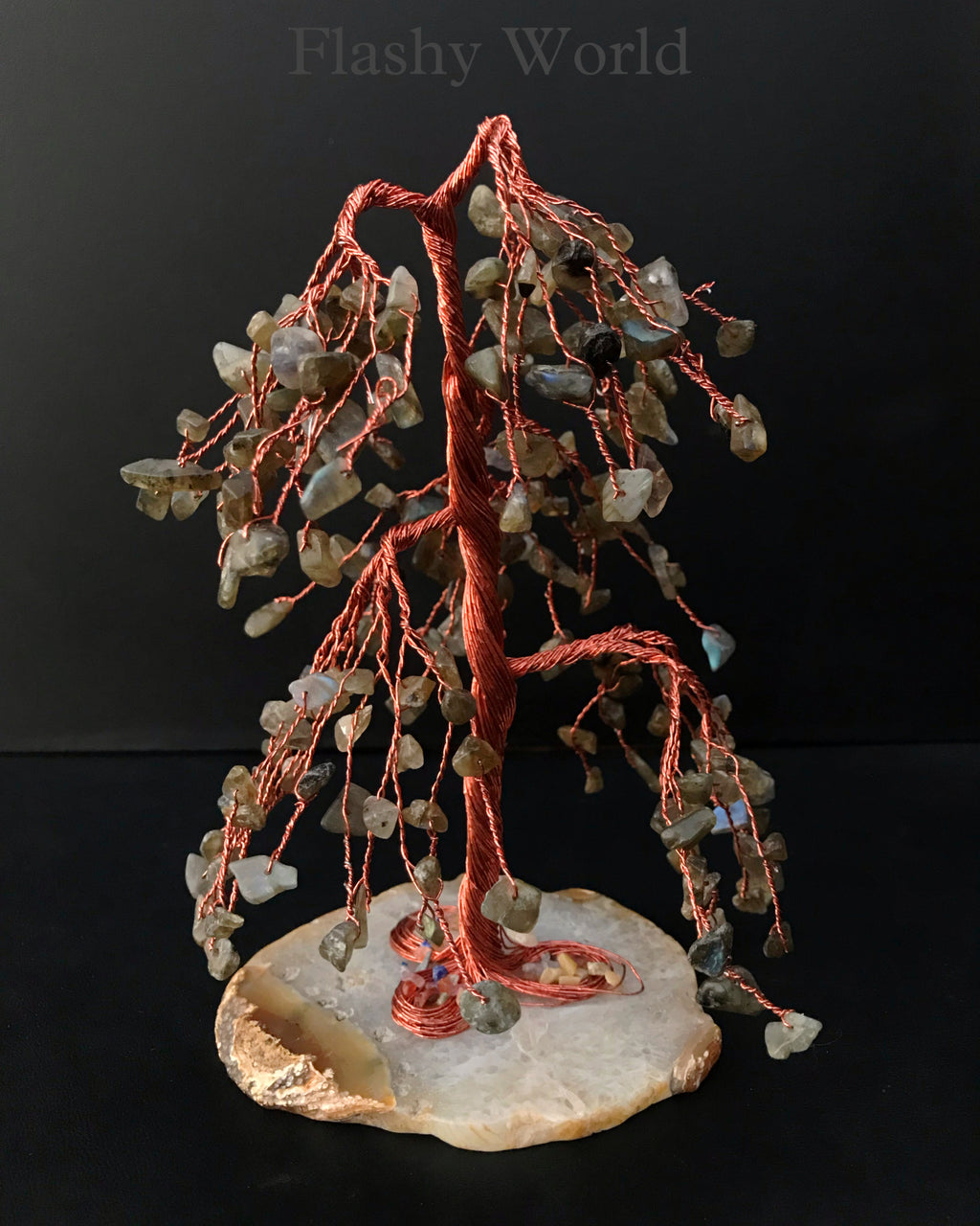 Labradorite Waterfall Crystal Tree with Agate Base | Handmade Healing Gemstone Decor | Vastu & Feng Shui Gift