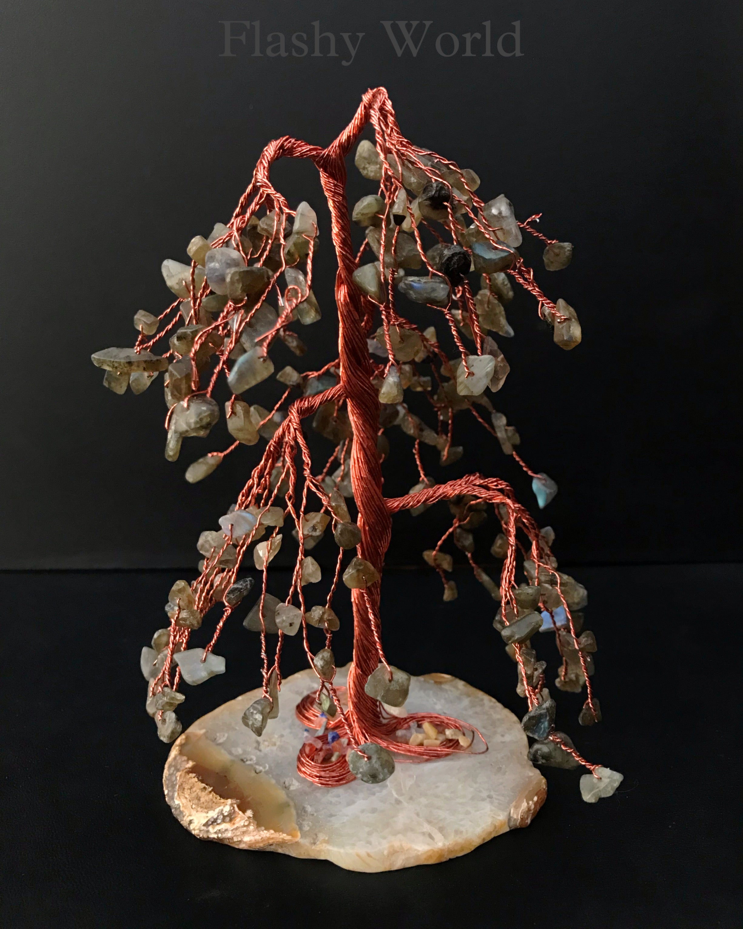 Labradorite Waterfall Crystal Tree with Agate Base | Handmade Healing Gemstone Decor | Vastu & Feng Shui Gift