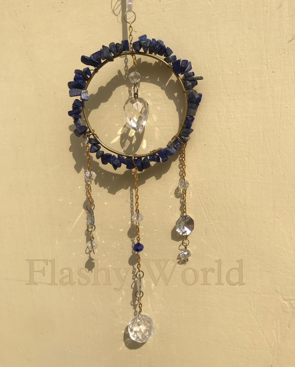 Lapis Lazuli Crystal Sun Catcher – Handmade Blue Gemstone Window Hanging with Sparkling Glass Beads & Crystal Prism | Positive Energy & Aesthetic Room Decor Gift