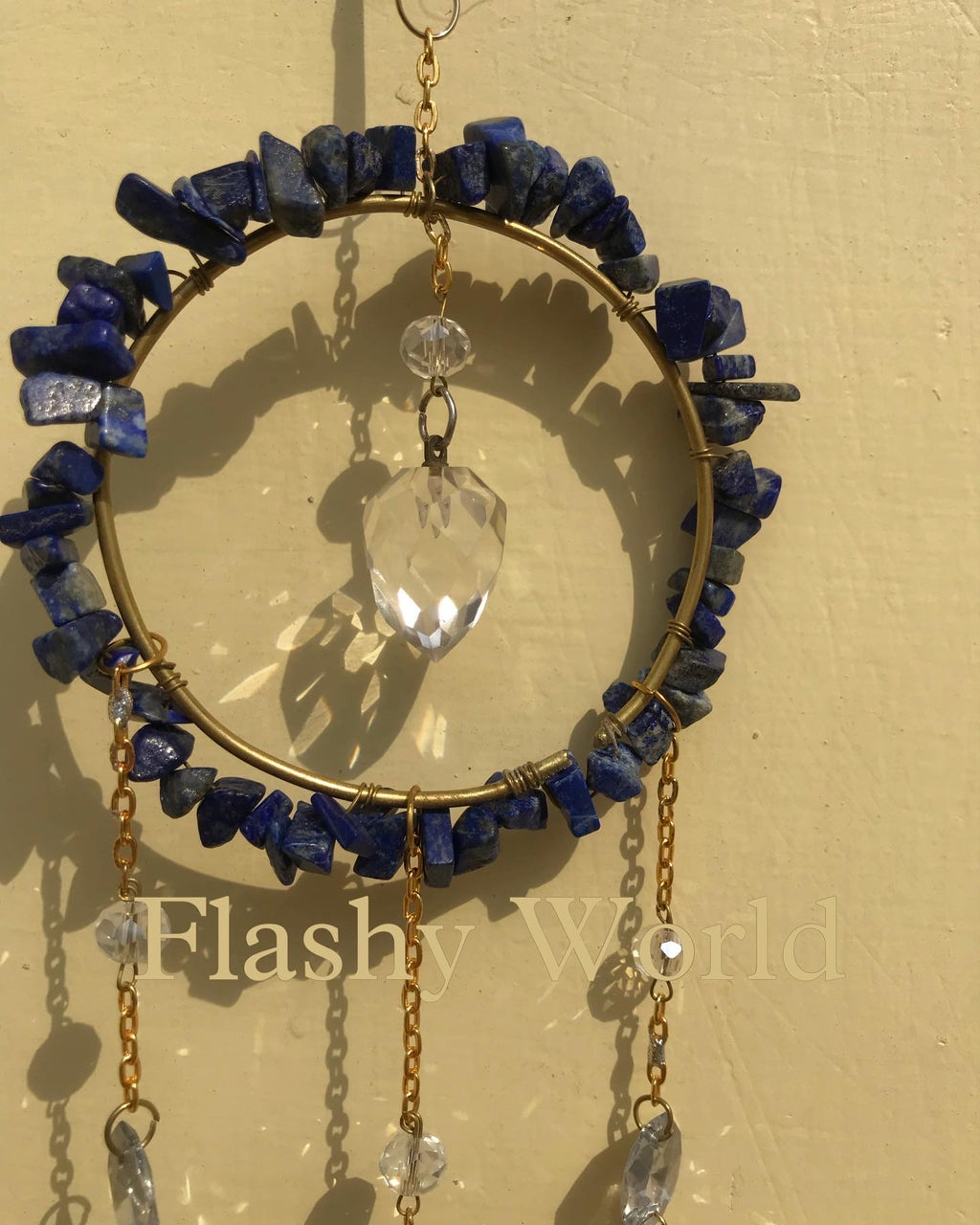 Lapis Lazuli Crystal Sun Catcher – Handmade Blue Gemstone Window Hanging with Sparkling Glass Beads & Crystal Prism | Positive Energy & Aesthetic Room Decor Gift