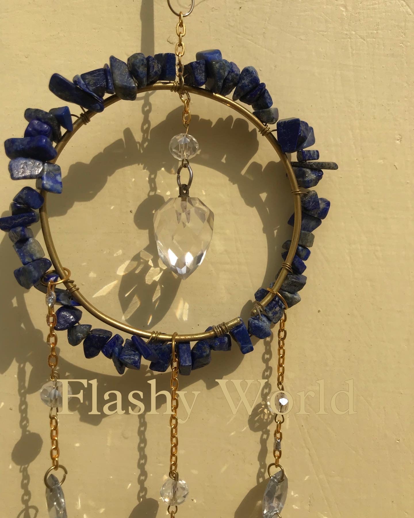 Lapis Lazuli Crystal Sun Catcher – Handmade Blue Gemstone Window Hanging with Sparkling Glass Beads & Crystal Prism | Positive Energy & Aesthetic Room Decor Gift