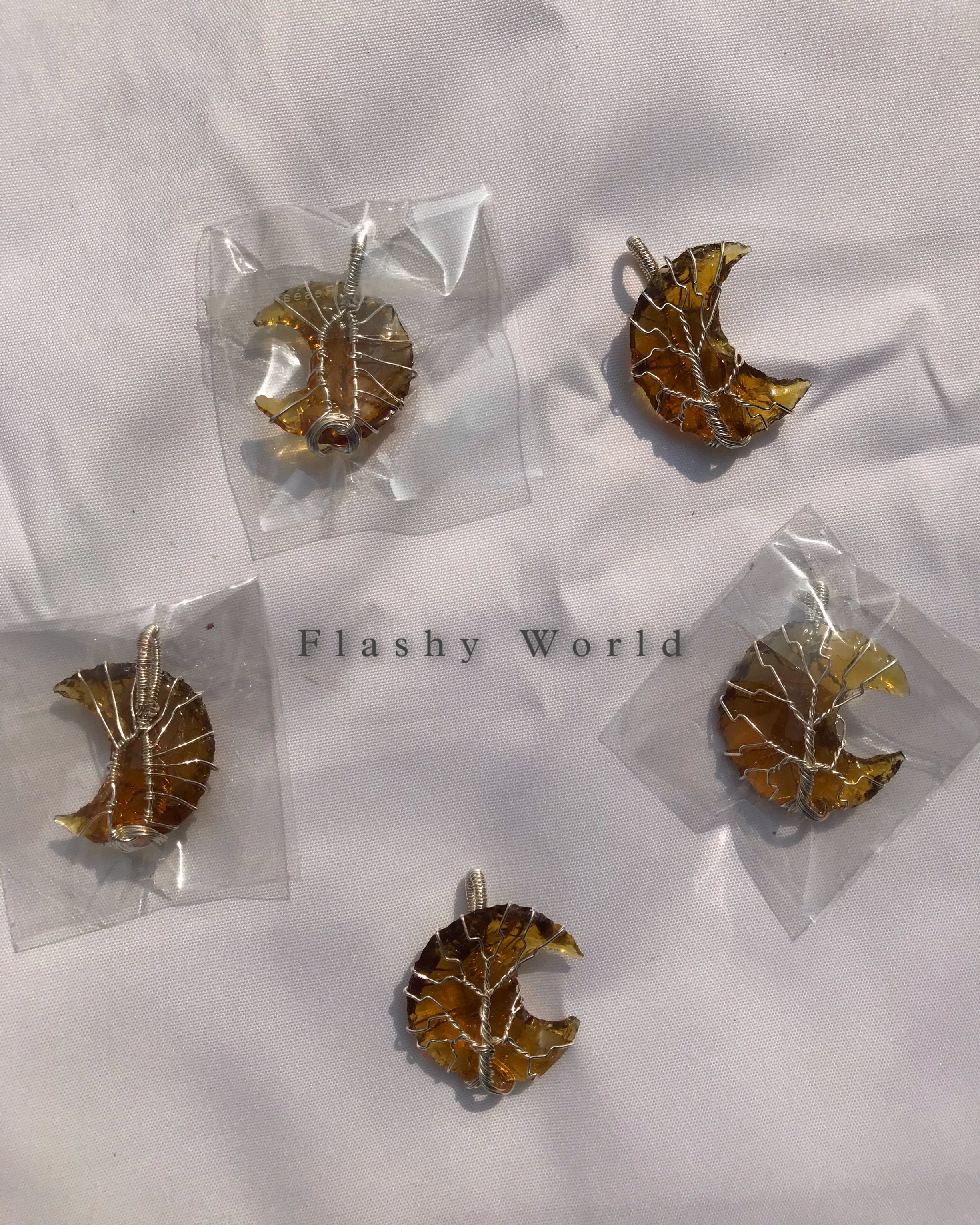 Citrine Moon Shape Pendant – Silver Wire Wrapped | Natural Crystal Necklace with Free Chain | Wealth & Positivity Crystal Jewelry