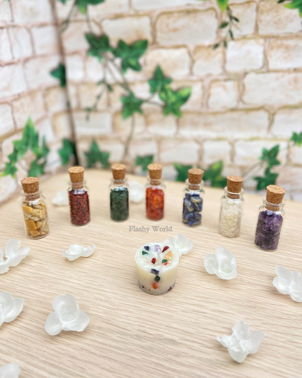 7 Chakra Healing Crystal Candle | Handmade Layered Energy Candle for Meditation, Positivity, Reiki & Gifting | Set of 2 + Pocket Chakra Bottle