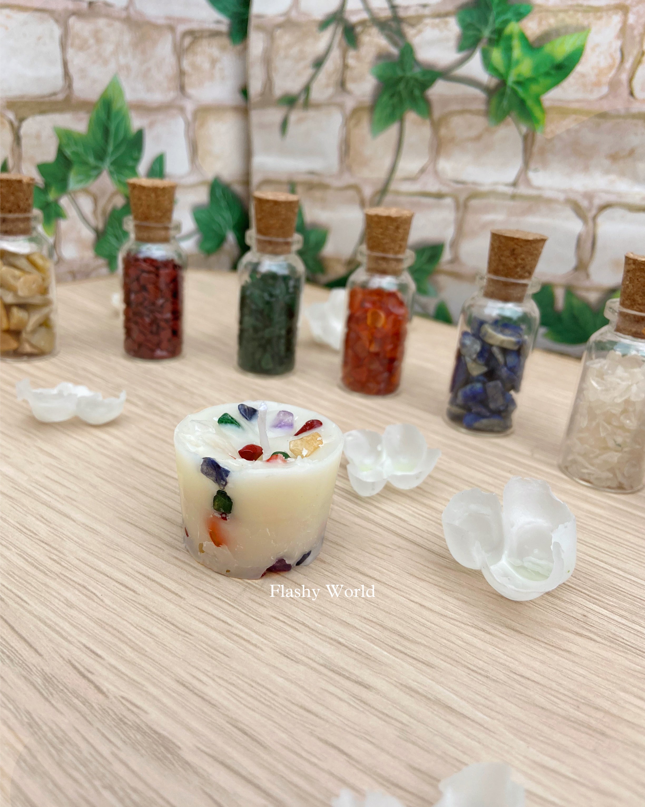 7 Chakra Healing Crystal Candle | Handmade Layered Energy Candle for Meditation, Positivity, Reiki & Gifting | Set of 2 + Pocket Chakra Bottle