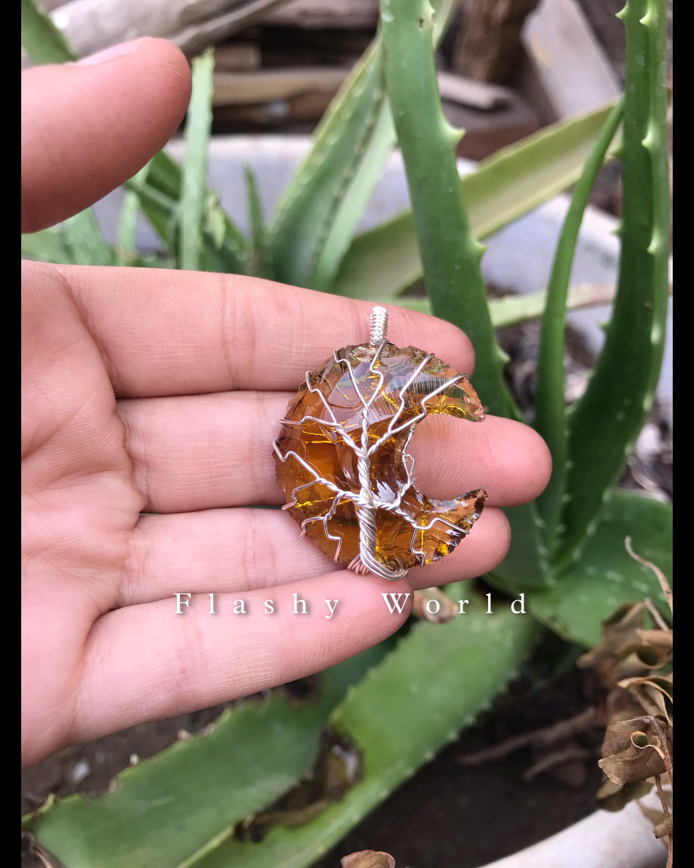 Citrine Moon Shape Pendant – Silver Wire Wrapped | Natural Crystal Necklace with Free Chain | Wealth & Positivity Crystal Jewelry