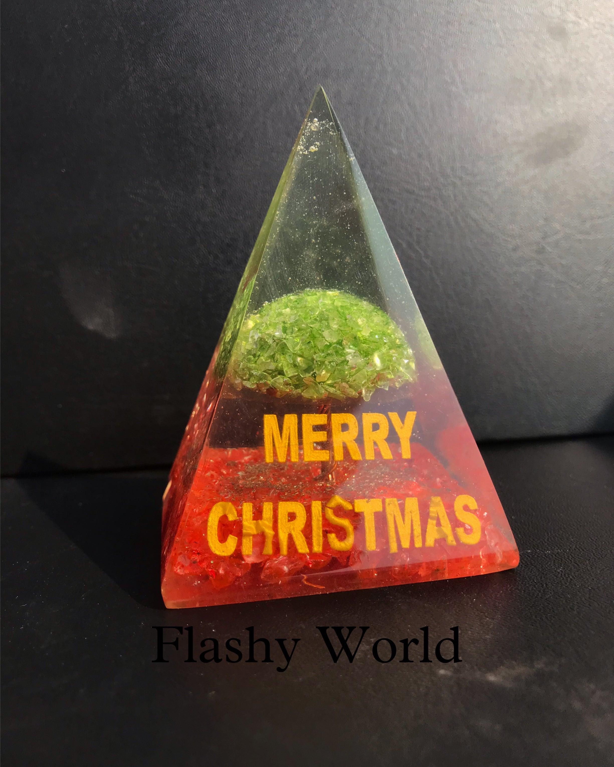 Holiday Crystal Pyramid for Gifting | Peridot Tree & Orange Stone Base | Christmas Special