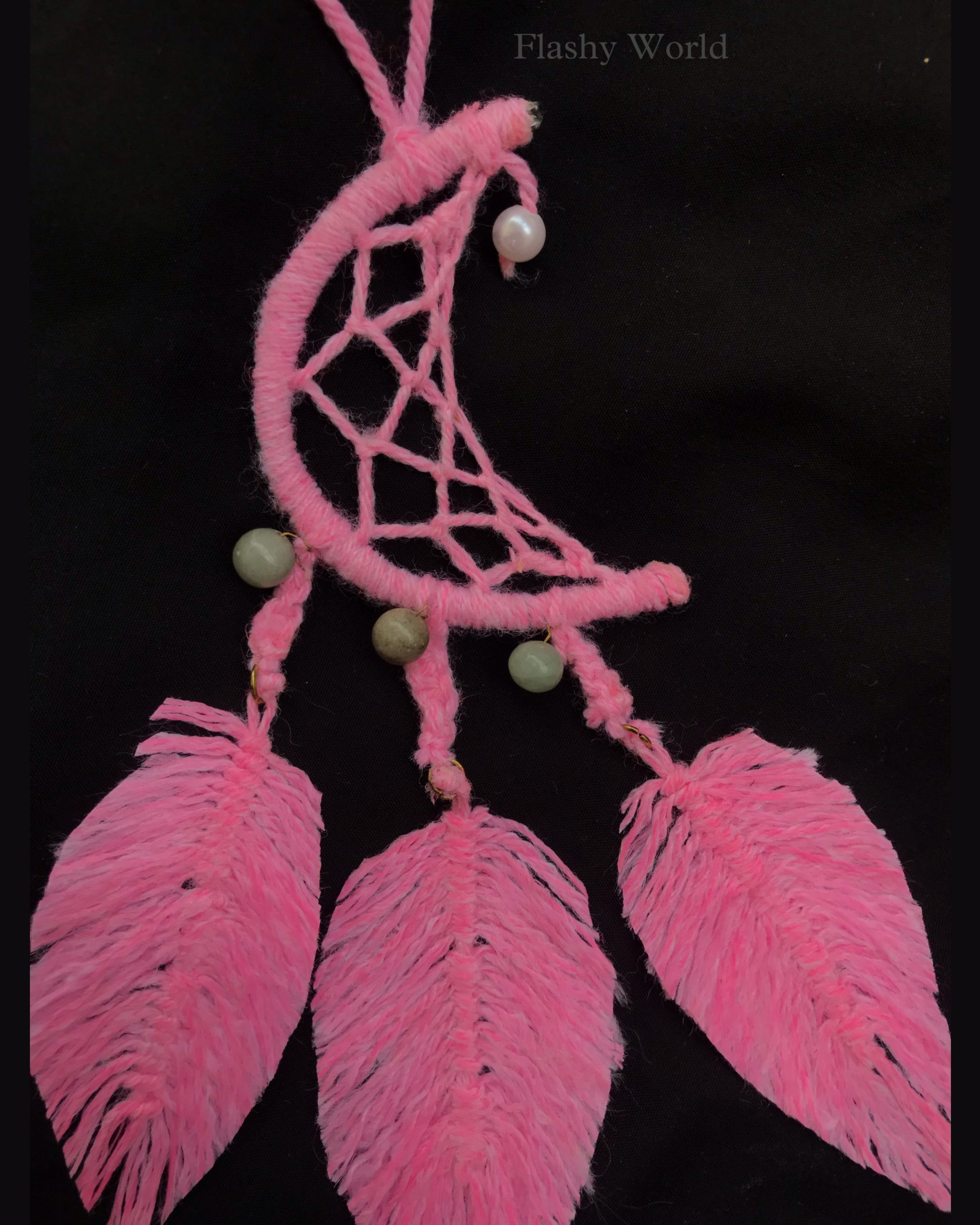 Mini Woolen Dreamcatcher Car Hanging with Green Aventurine Beads – Handmade Boho Charm for Positive Energy & Good Luck