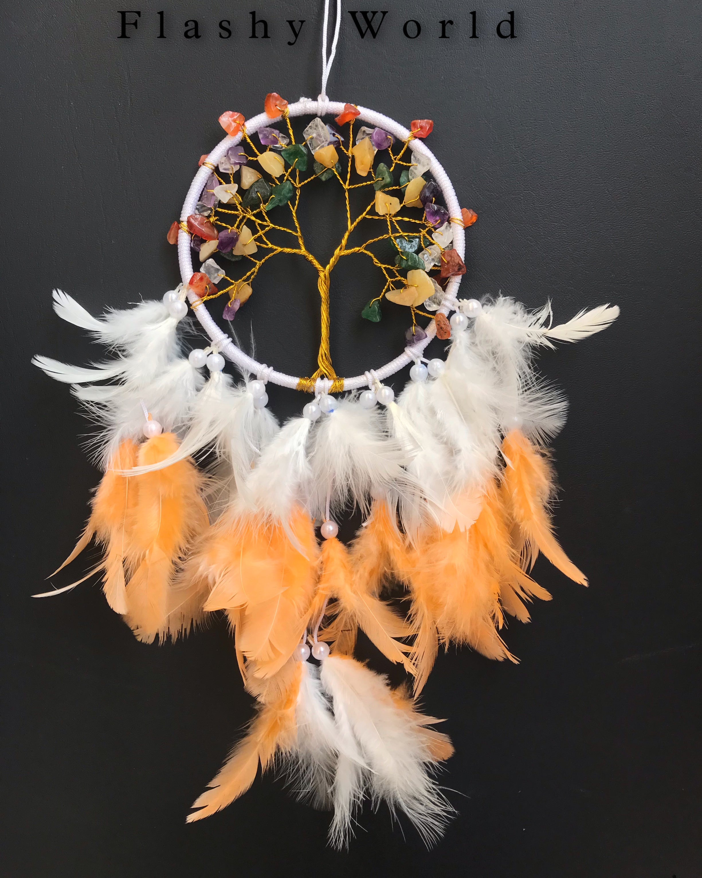 Mini 7 Chakra Tree of Life Dreamcatcher for Car Hanging – Natural Feather & Crystal Charm for Positive Energy, Good Luck & Gifting