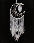 Moon Shaped Amethyst Dreamcatcher with White Feathers – Boho Wall Hanging for Peace, Positive Energy & Gifting