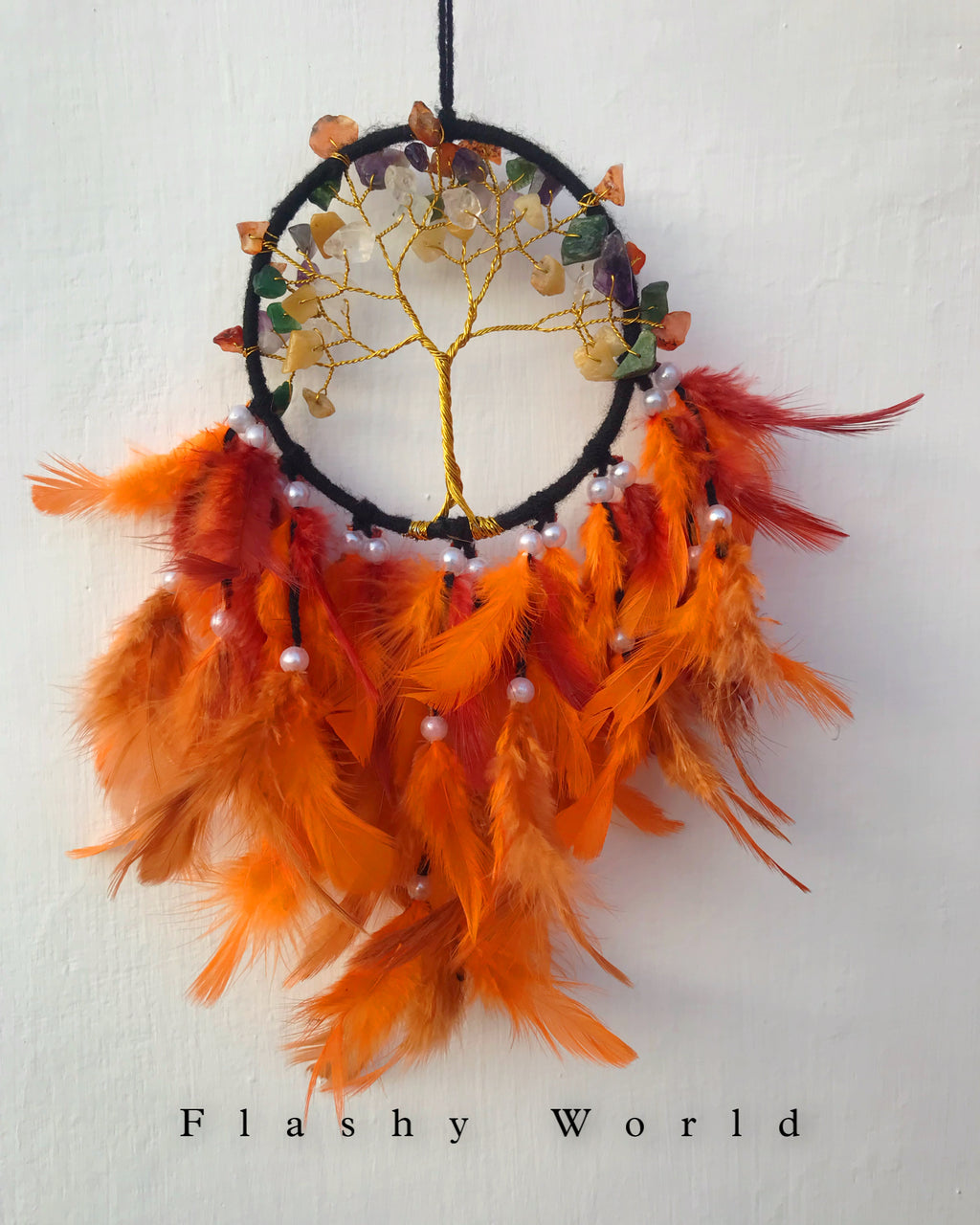 Mini 7 Chakra Tree of Life Dreamcatcher for Car Hanging – Dark Aesthetic Natural Feather & Crystal Charm for Protection, Positivity & Gift Décor
