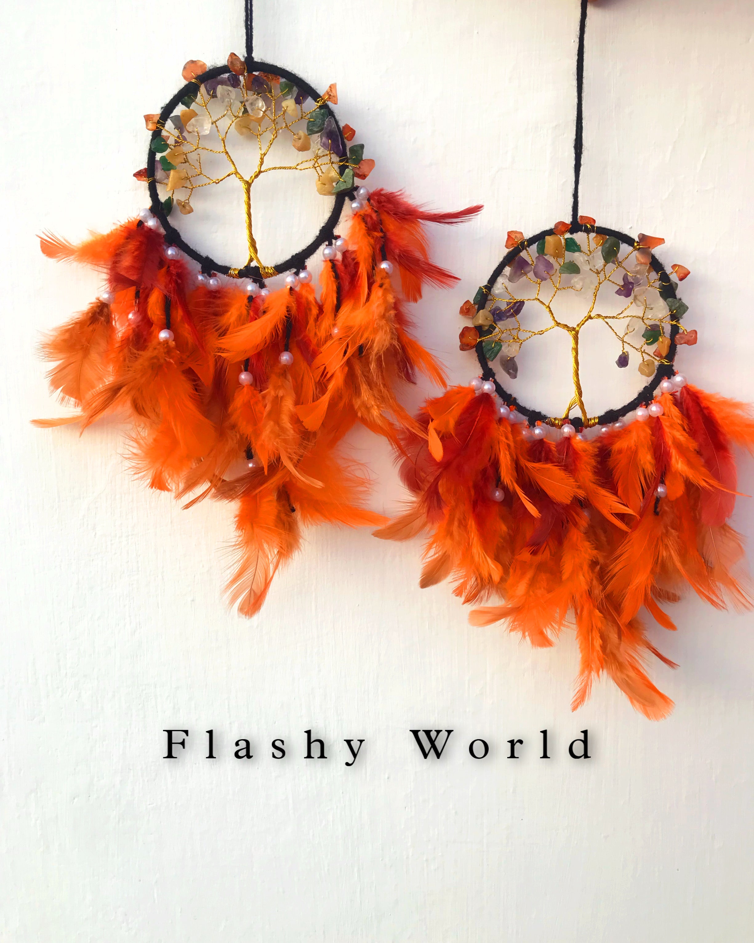 Mini 7 Chakra Tree of Life Dreamcatcher for Car Hanging – Dark Aesthetic Natural Feather & Crystal Charm for Protection, Positivity & Gift Décor