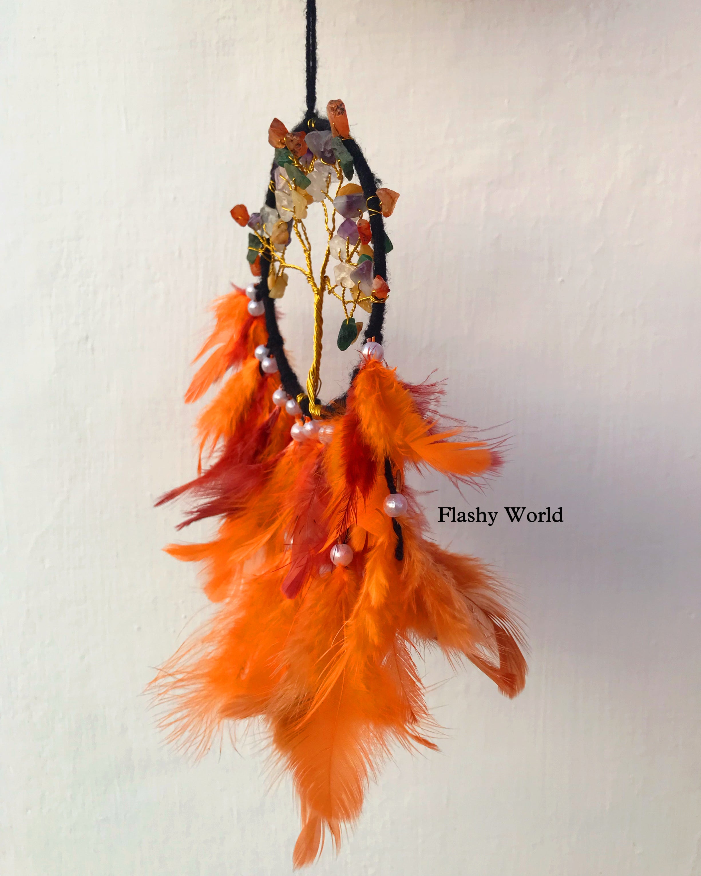 Mini 7 Chakra Tree of Life Dreamcatcher for Car Hanging – Dark Aesthetic Natural Feather & Crystal Charm for Protection, Positivity & Gift Décor