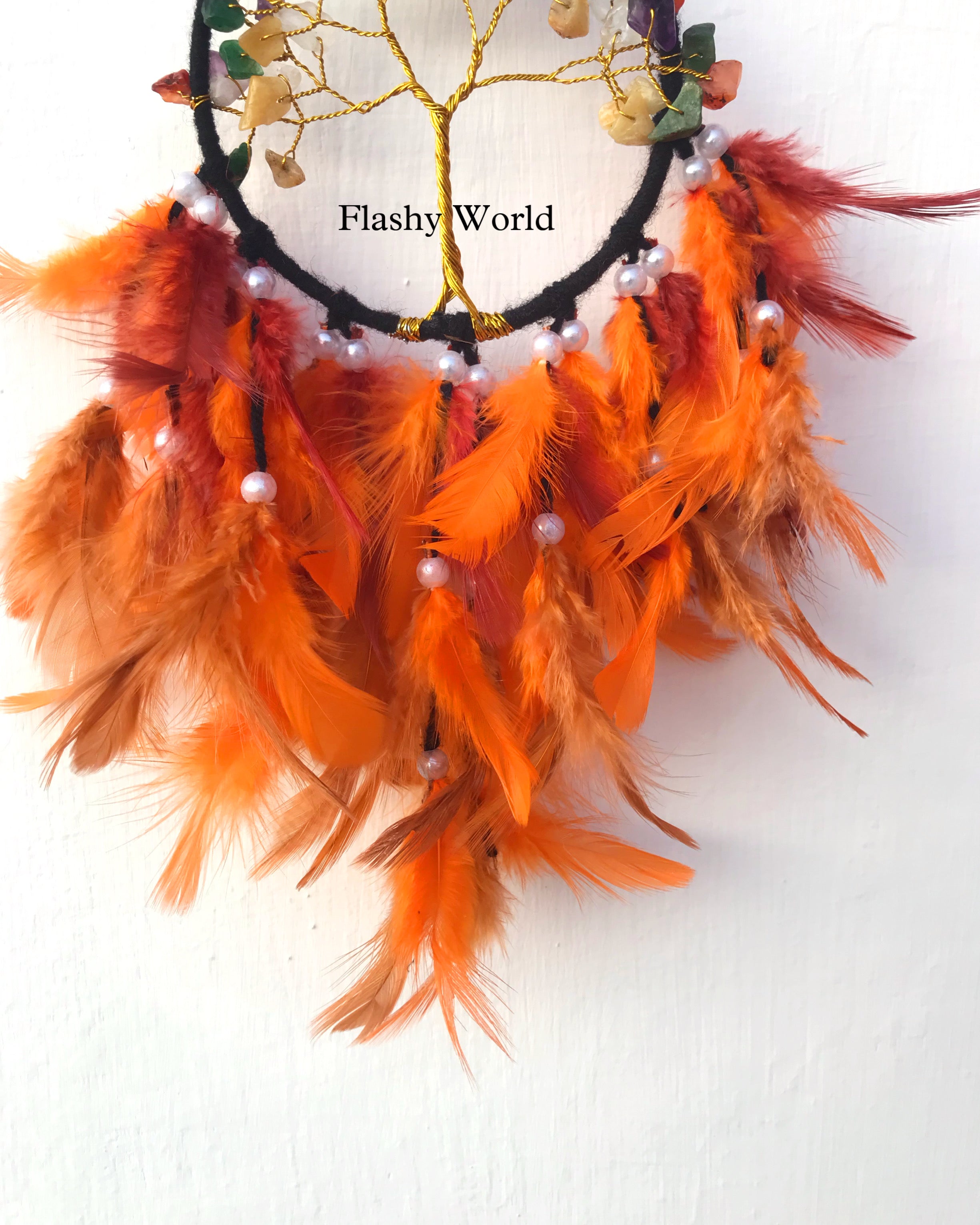Mini 7 Chakra Tree of Life Dreamcatcher for Car Hanging – Dark Aesthetic Natural Feather & Crystal Charm for Protection, Positivity & Gift Décor