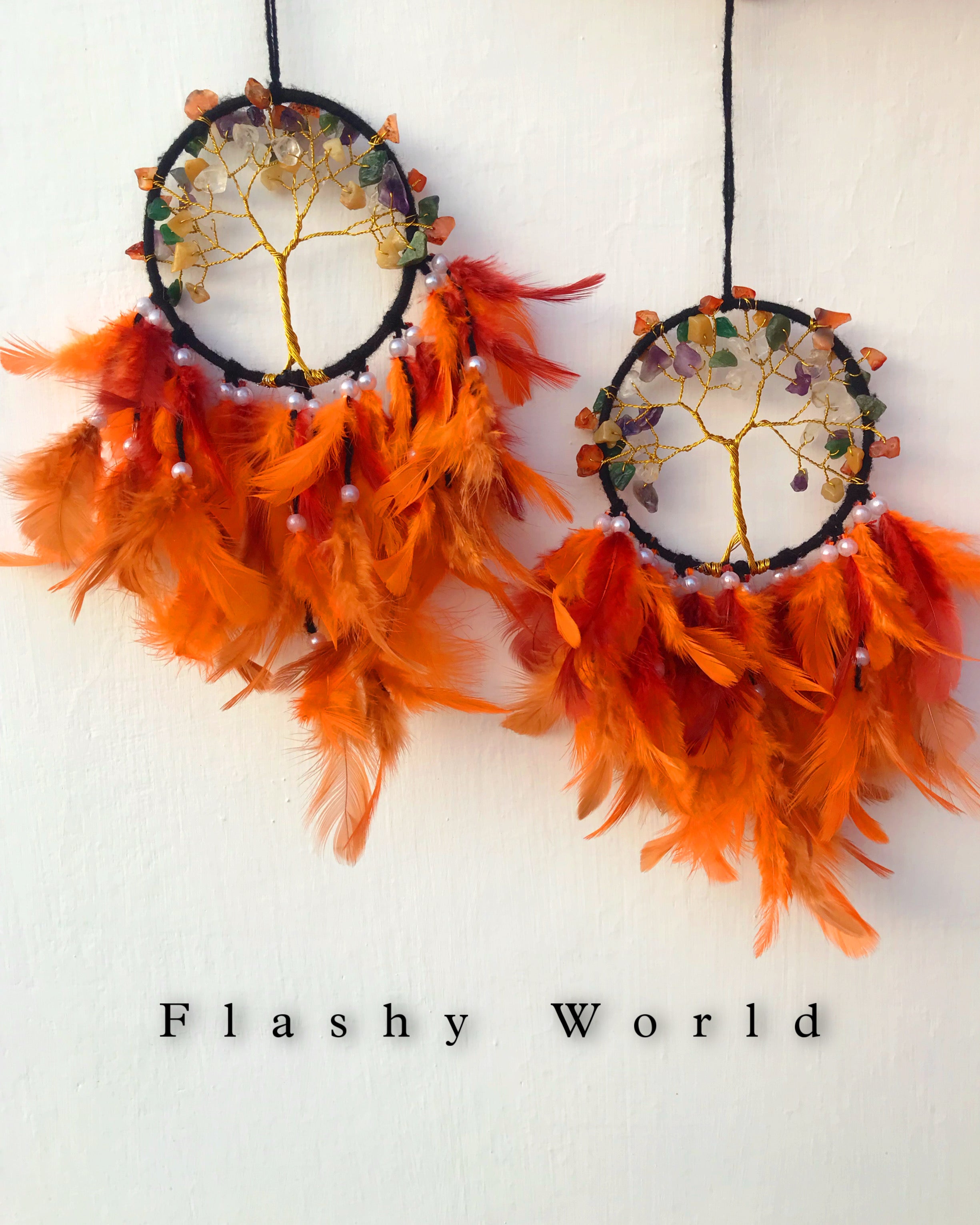 Mini 7 Chakra Tree of Life Dreamcatcher for Car Hanging – Dark Aesthetic Natural Feather & Crystal Charm for Protection, Positivity & Gift Décor