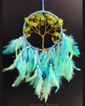 Mini Car Dream Catcher with Peridot Crystal Tree of Life & Natural Feathers | Handmade Car Hanging for Positivity, Prosperity & Healing Energy