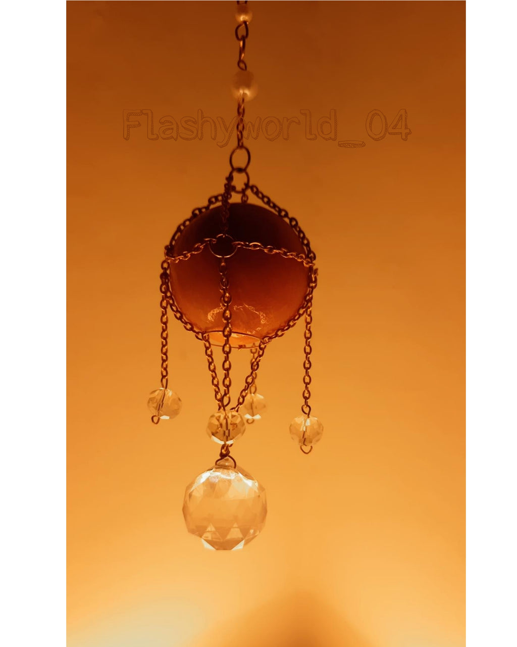 Sunstone Hanging Crystal Ball Decor – Golden Chain Wrapped Light Catcher | Bedroom & Home Décor Gift