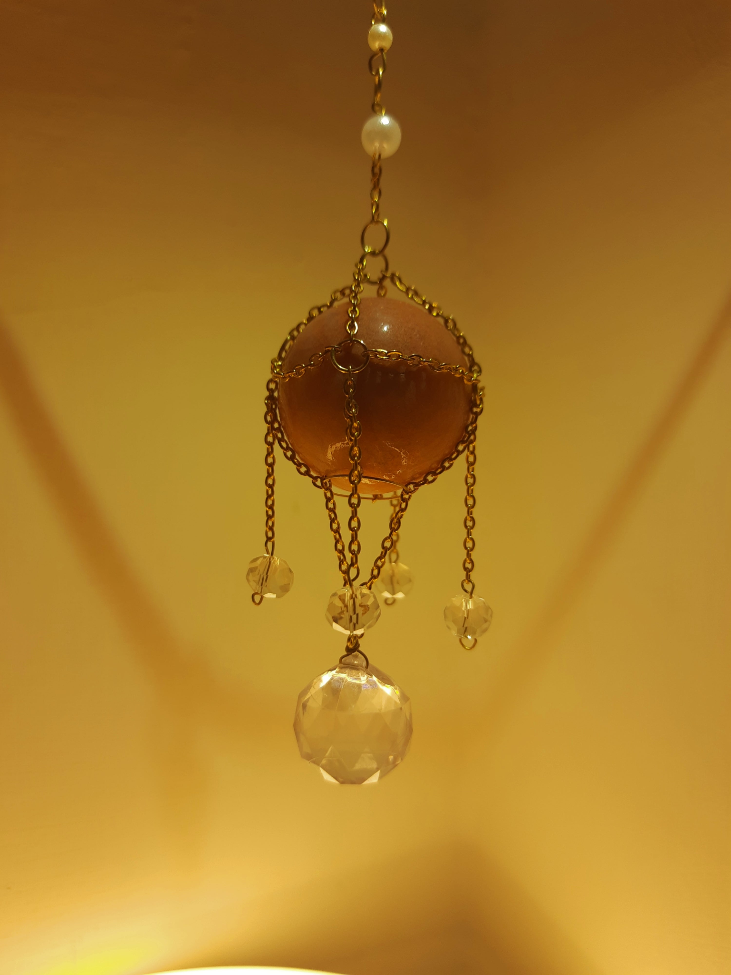 Sunstone Hanging Crystal Ball Decor – Golden Chain Wrapped Light Catcher | Bedroom & Home Décor Gift