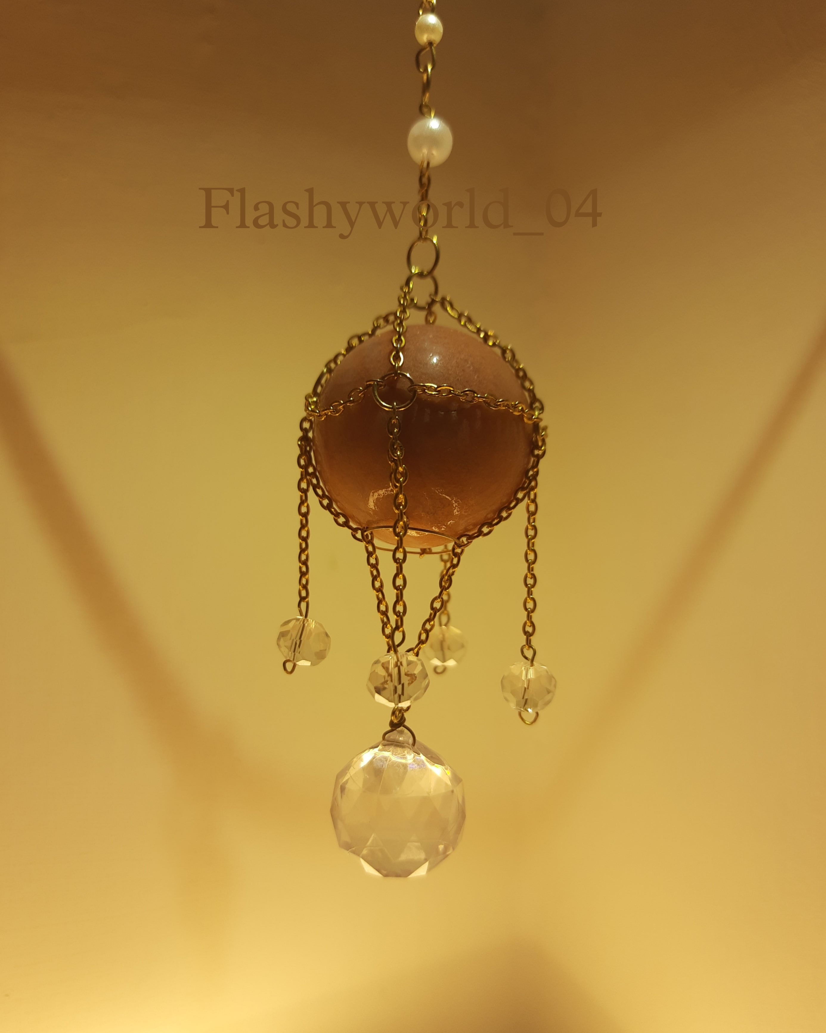 Sunstone Hanging Crystal Ball Decor – Golden Chain Wrapped Light Catcher | Bedroom & Home Décor Gift