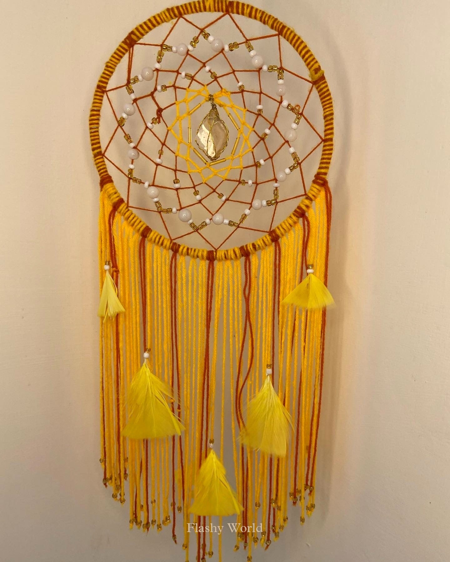 Sunset-Inspired Agate Dream Catcher with White Quartz Beads | Boho Wall Hanging for Positivity, Peace & Good Dreams