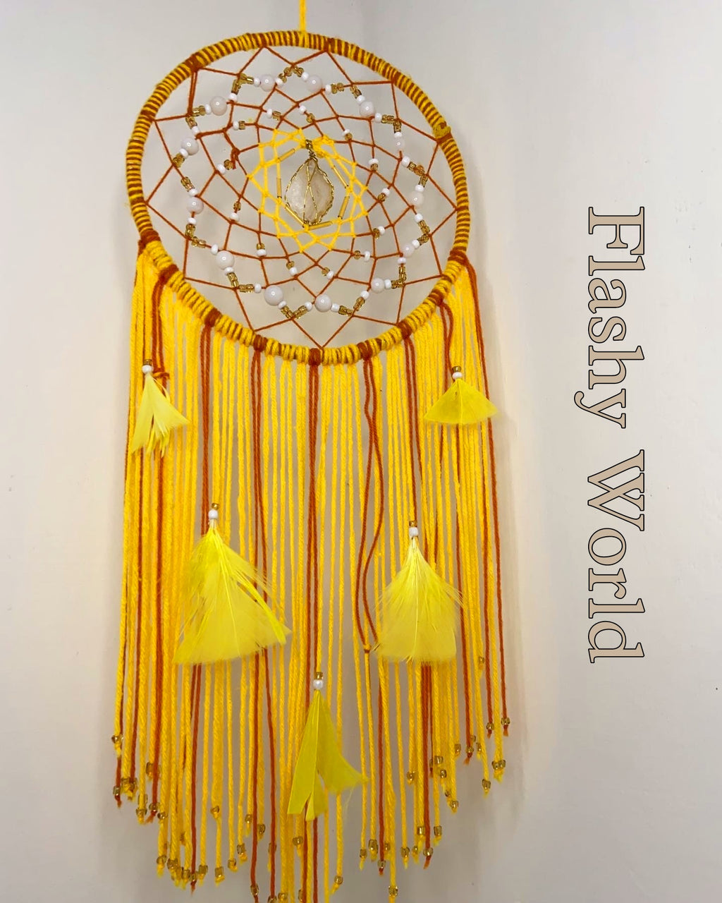 Sunset-Inspired Agate Dream Catcher with White Quartz Beads | Boho Wall Hanging for Positivity, Peace & Good Dreams
