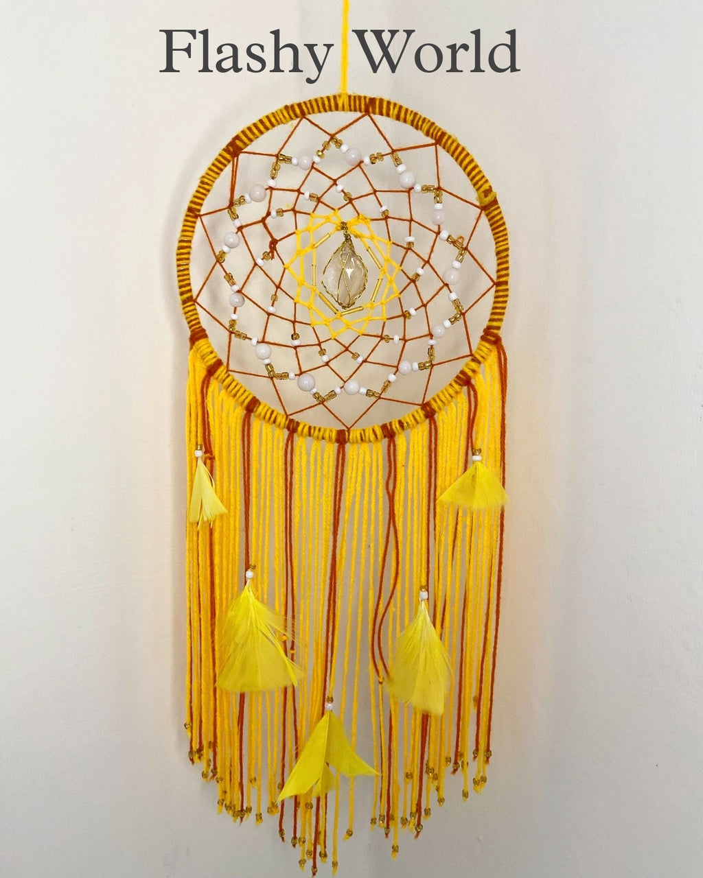Sunset-Inspired Agate Dream Catcher with White Quartz Beads | Boho Wall Hanging for Positivity, Peace & Good Dreams