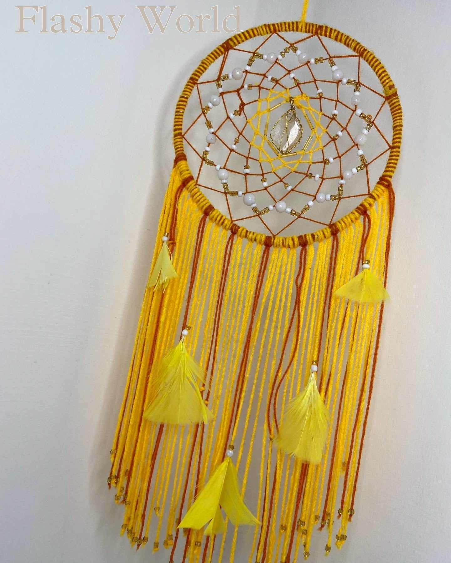 Sunset-Inspired Agate Dream Catcher with White Quartz Beads | Boho Wall Hanging for Positivity, Peace & Good Dreams