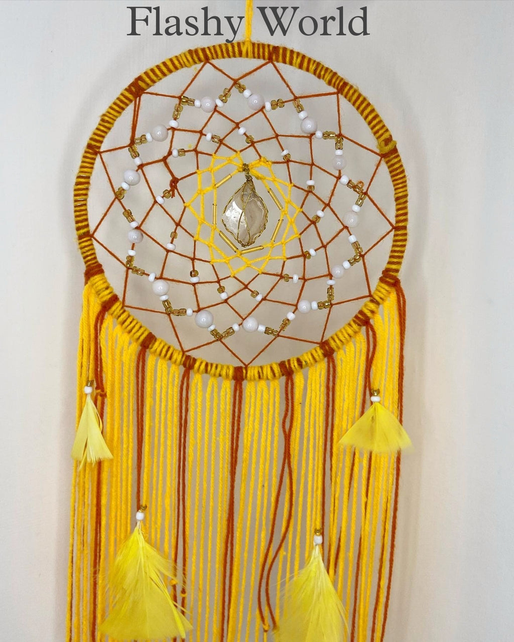 Sunset-Inspired Agate Dream Catcher with White Quartz Beads | Boho Wall Hanging for Positivity, Peace & Good Dreams