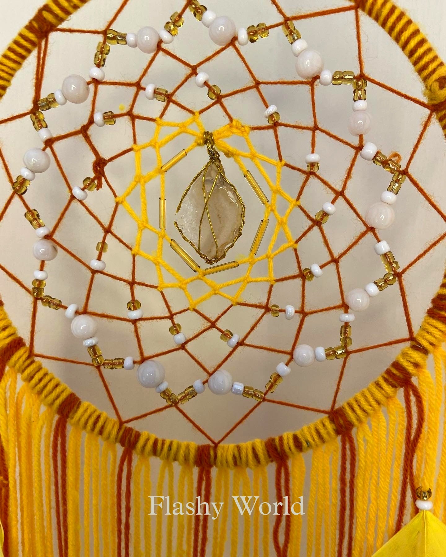 Sunset-Inspired Agate Dream Catcher with White Quartz Beads | Boho Wall Hanging for Positivity, Peace & Good Dreams