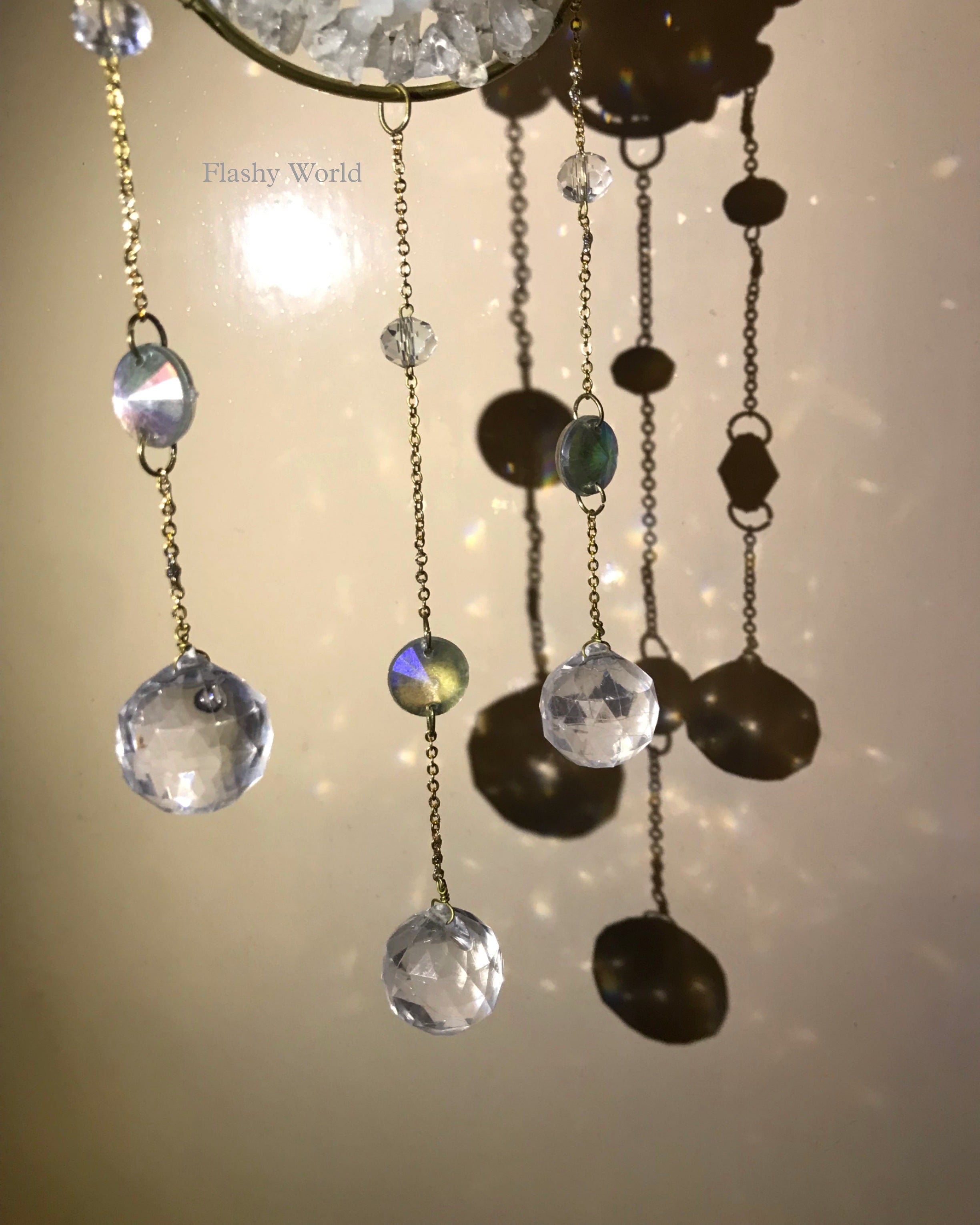 Natural Crystal Chip Sun Catcher with Glass Crystal Ball – Handmade Rainbow Maker for Home Décor, Christmas & Housewarming Gifts