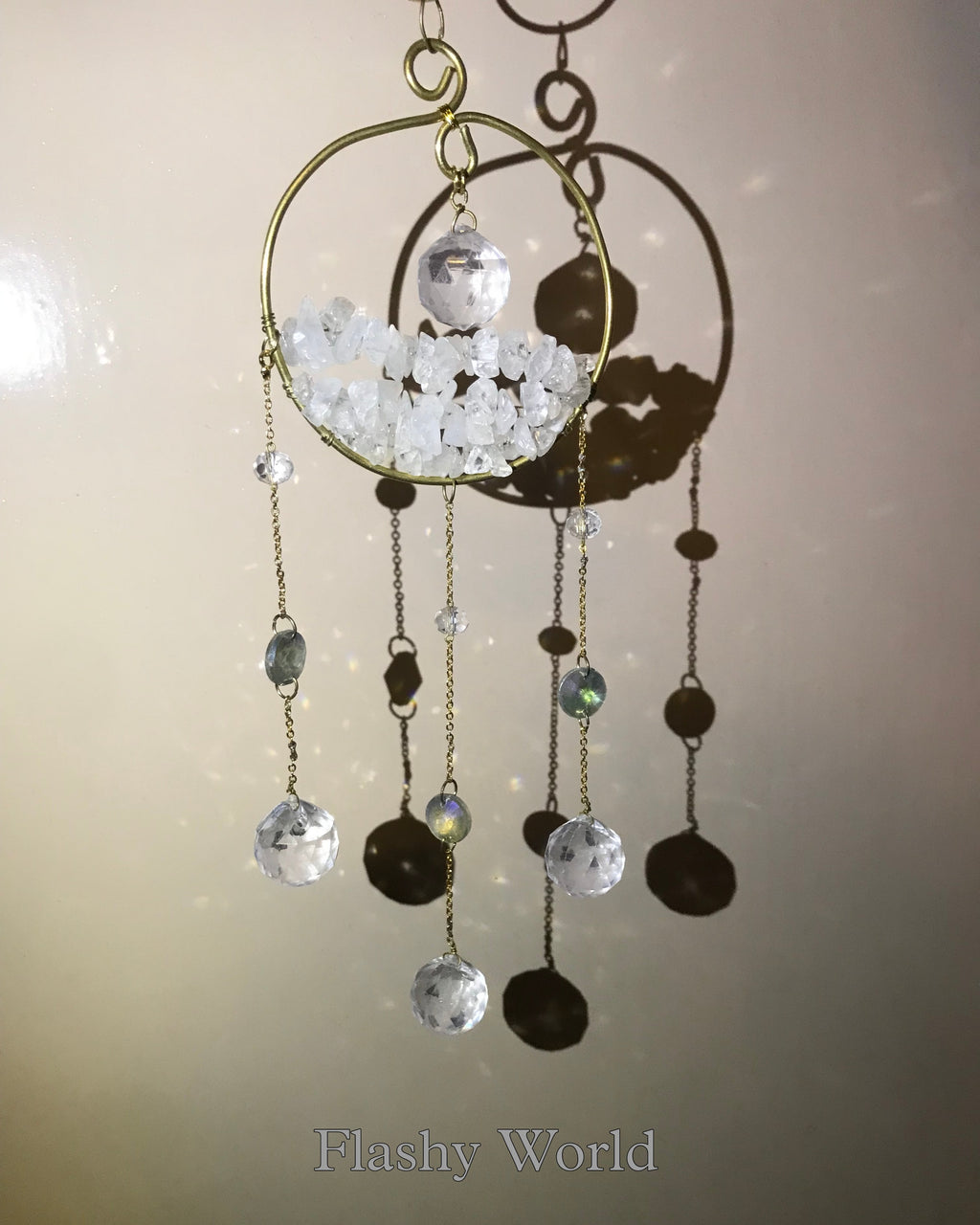 Natural Crystal Chip Sun Catcher with Glass Crystal Ball – Handmade Rainbow Maker for Home Décor, Christmas & Housewarming Gifts