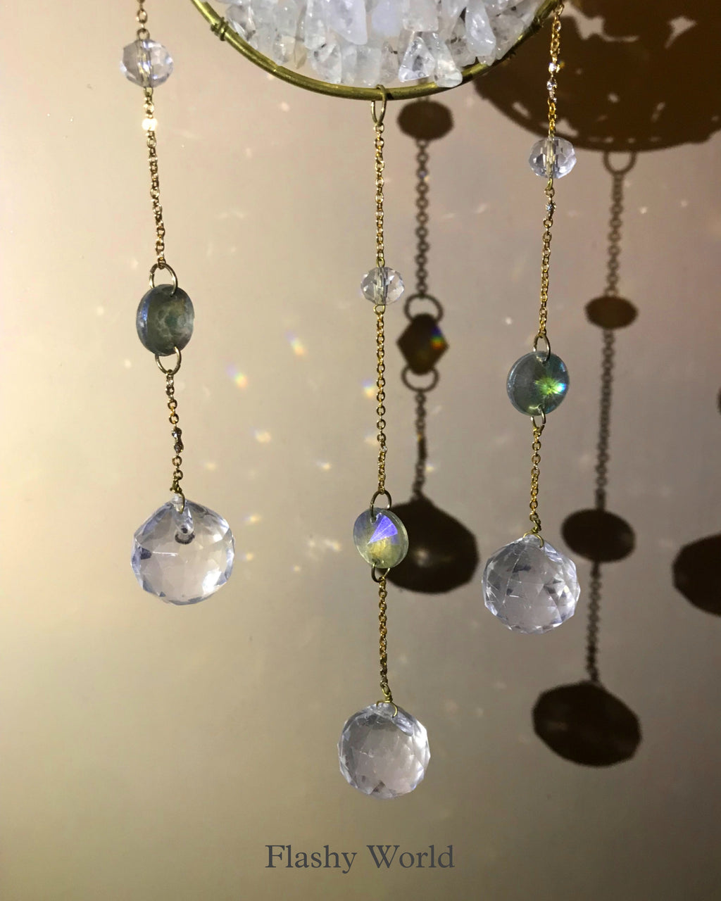Natural Crystal Chip Sun Catcher with Glass Crystal Ball – Handmade Rainbow Maker for Home Décor, Christmas & Housewarming Gifts