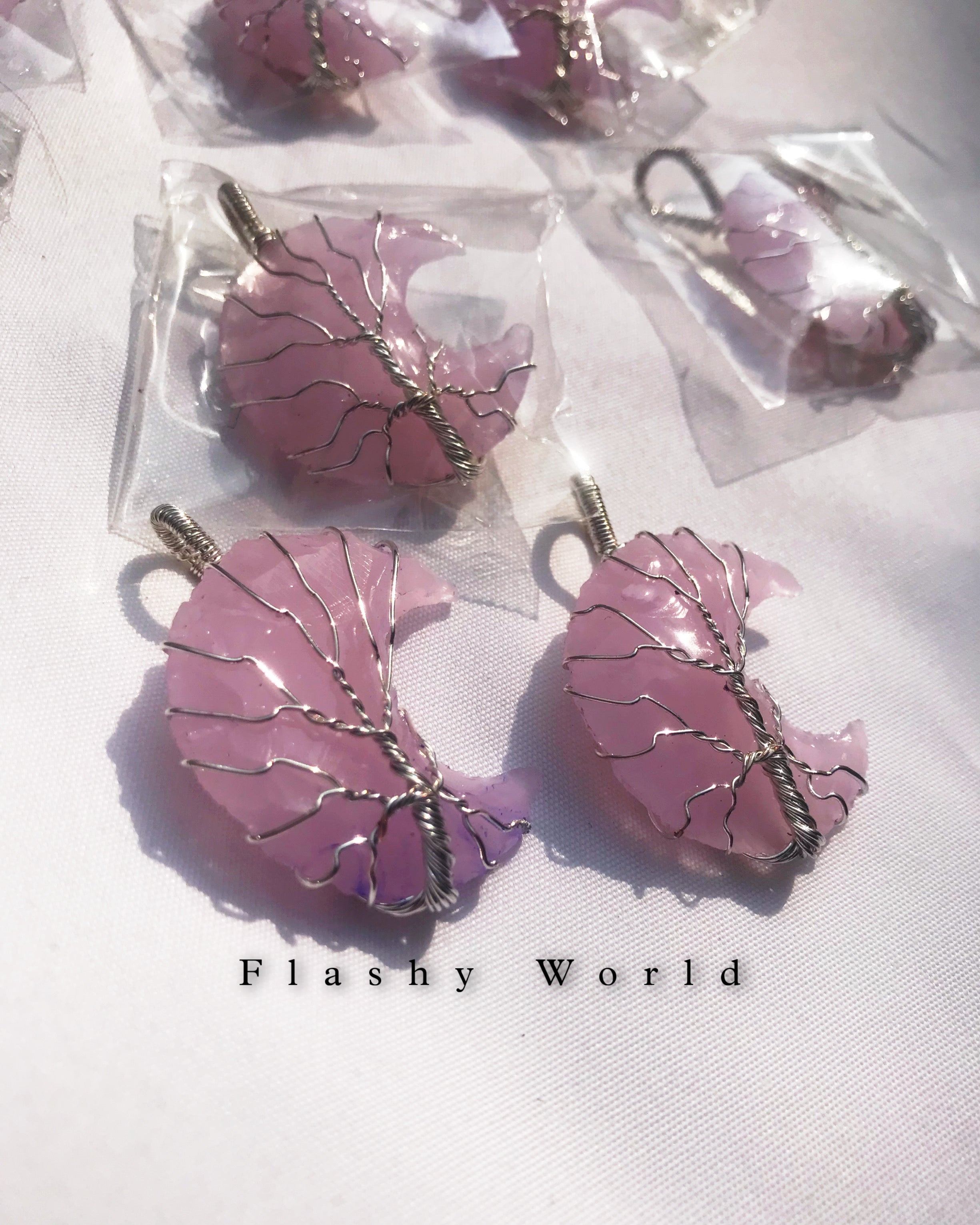 Rose Quartz Moon Pendant – Silver Wire Wrapped Crystal Necklace with Free Chain | Love & Healing Stone Jewelry