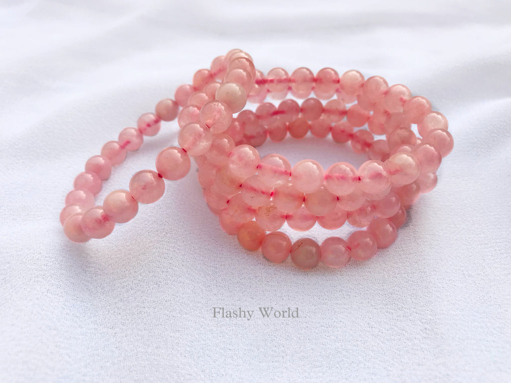 Natural Rose Quartz Beaded Bracelet — Healing Love Stone, Emotional Balance & Heart Chakra Jewelry
