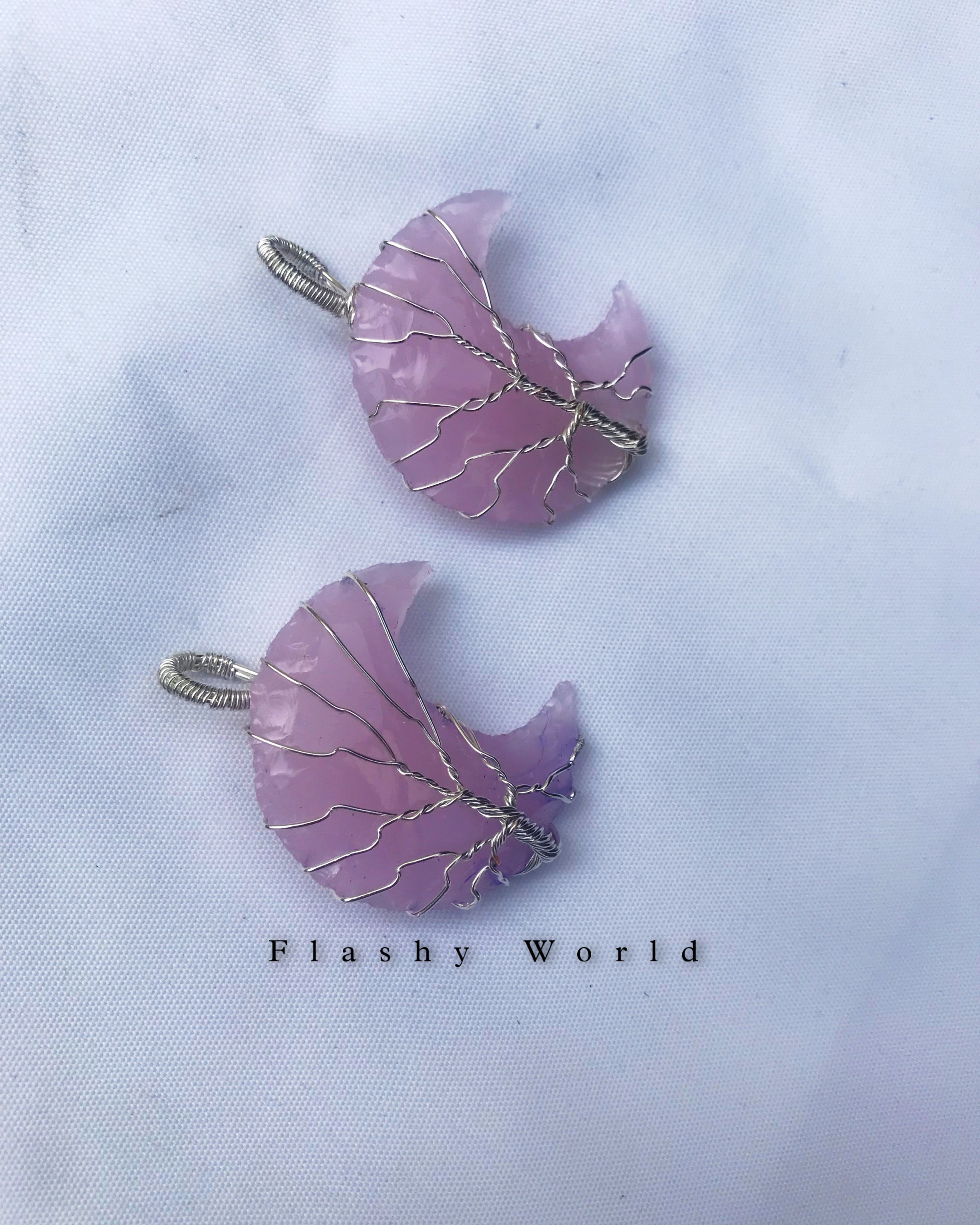 Rose Quartz Moon Pendant – Silver Wire Wrapped Crystal Necklace with Free Chain | Love & Healing Stone Jewelry
