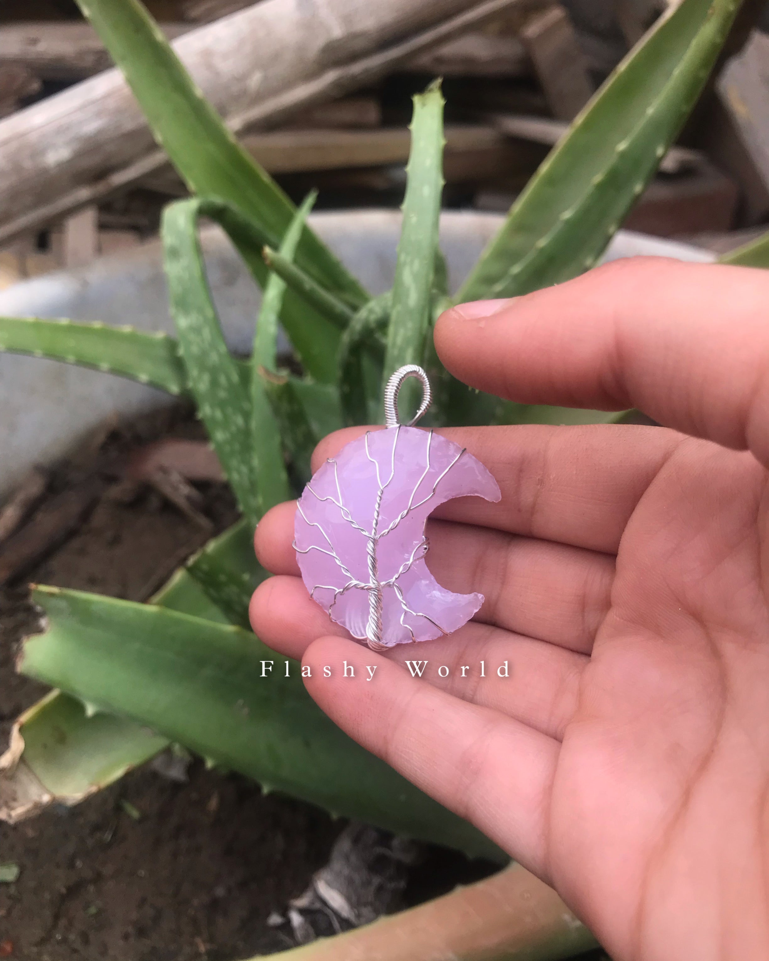 Rose Quartz Moon Pendant – Silver Wire Wrapped Crystal Necklace with Free Chain | Love & Healing Stone Jewelry