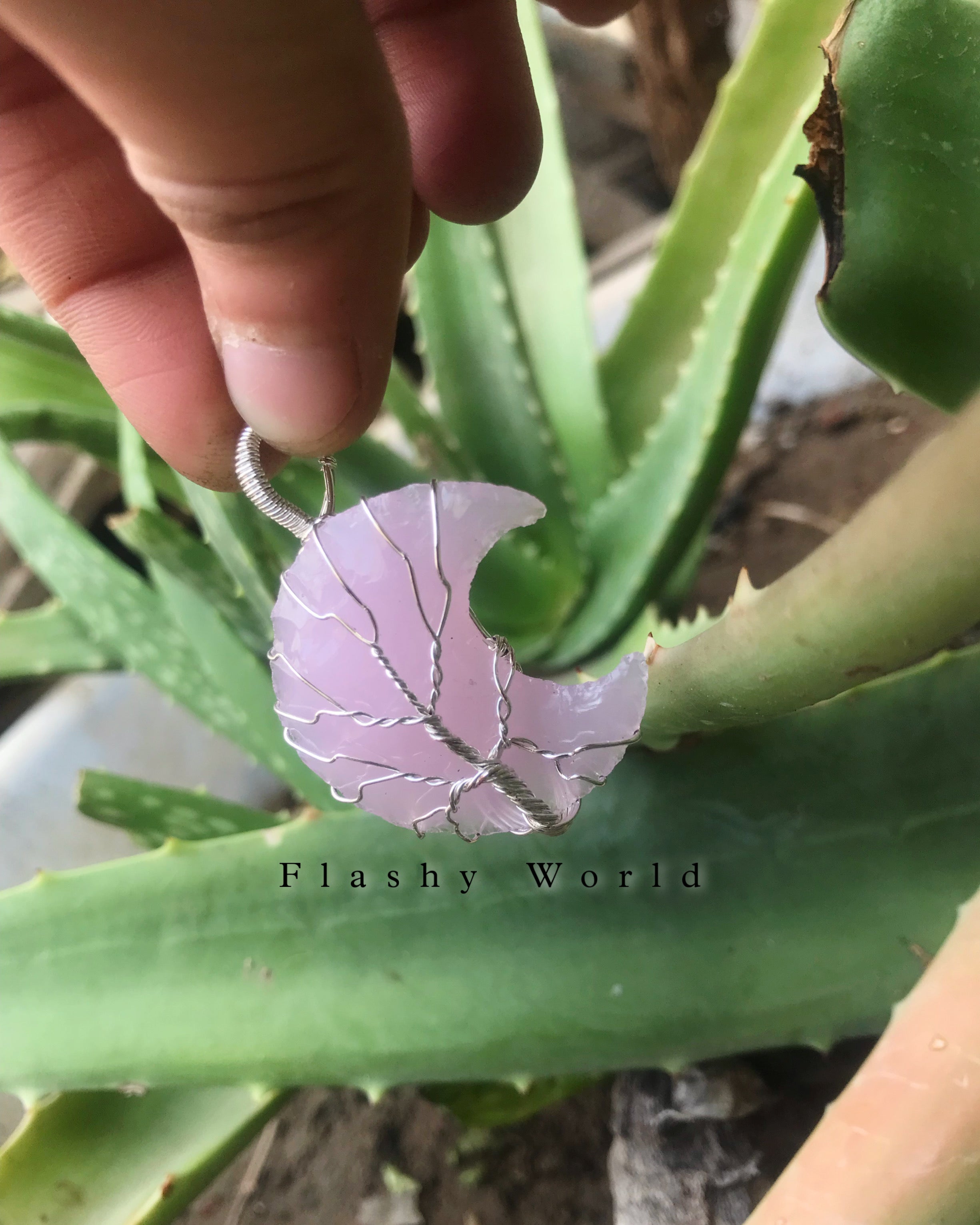 Rose Quartz Moon Pendant – Silver Wire Wrapped Crystal Necklace with Free Chain | Love & Healing Stone Jewelry