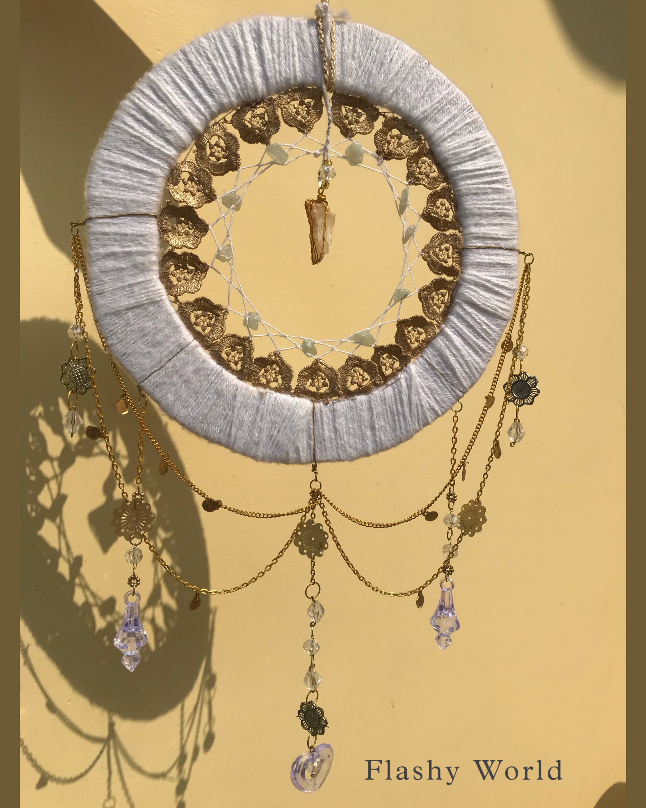 Handmade Royal Boho Hanger with Stone Light Shade, Glass Beads & Agate Crystal | Premium Home Decor Gift