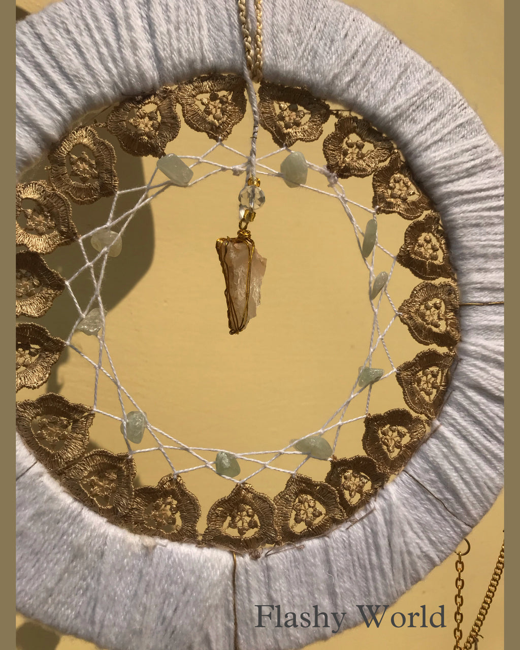 Handmade Royal Boho Hanger with Stone Light Shade, Glass Beads & Agate Crystal | Premium Home Decor Gift