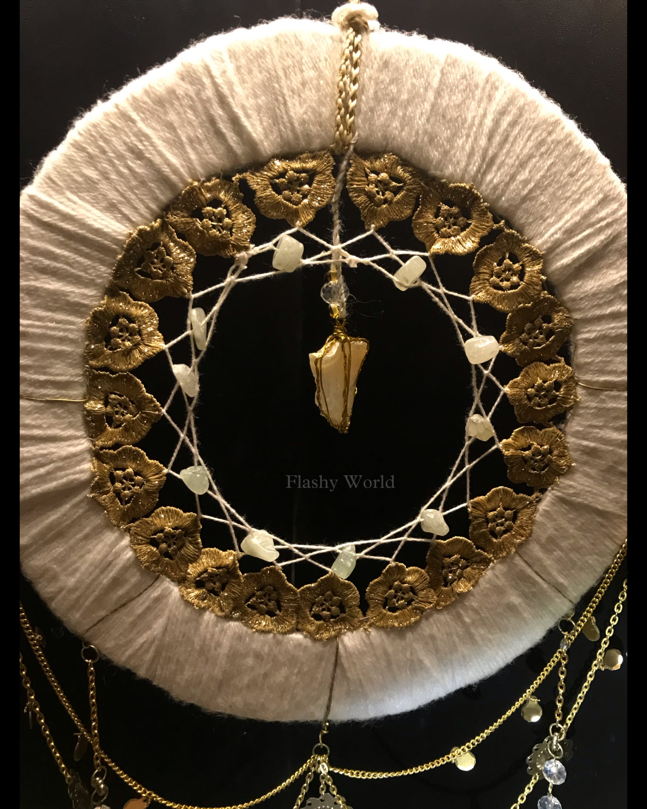 Handmade Royal Boho Hanger with Stone Light Shade, Glass Beads & Agate Crystal | Premium Home Decor Gift