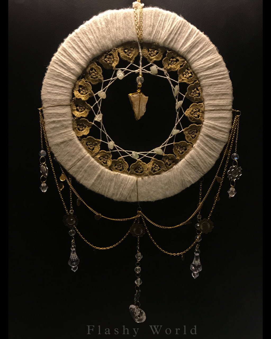 Handmade Royal Boho Hanger with Stone Light Shade, Glass Beads & Agate Crystal | Premium Home Decor Gift